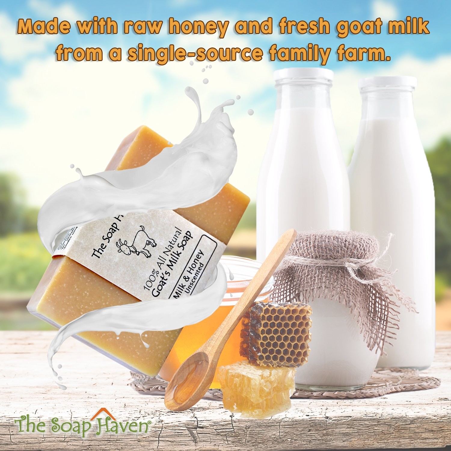 4 Goat Milk Soap Bars with Honey Handmade in USA. All Natural Soap, Unscent…
