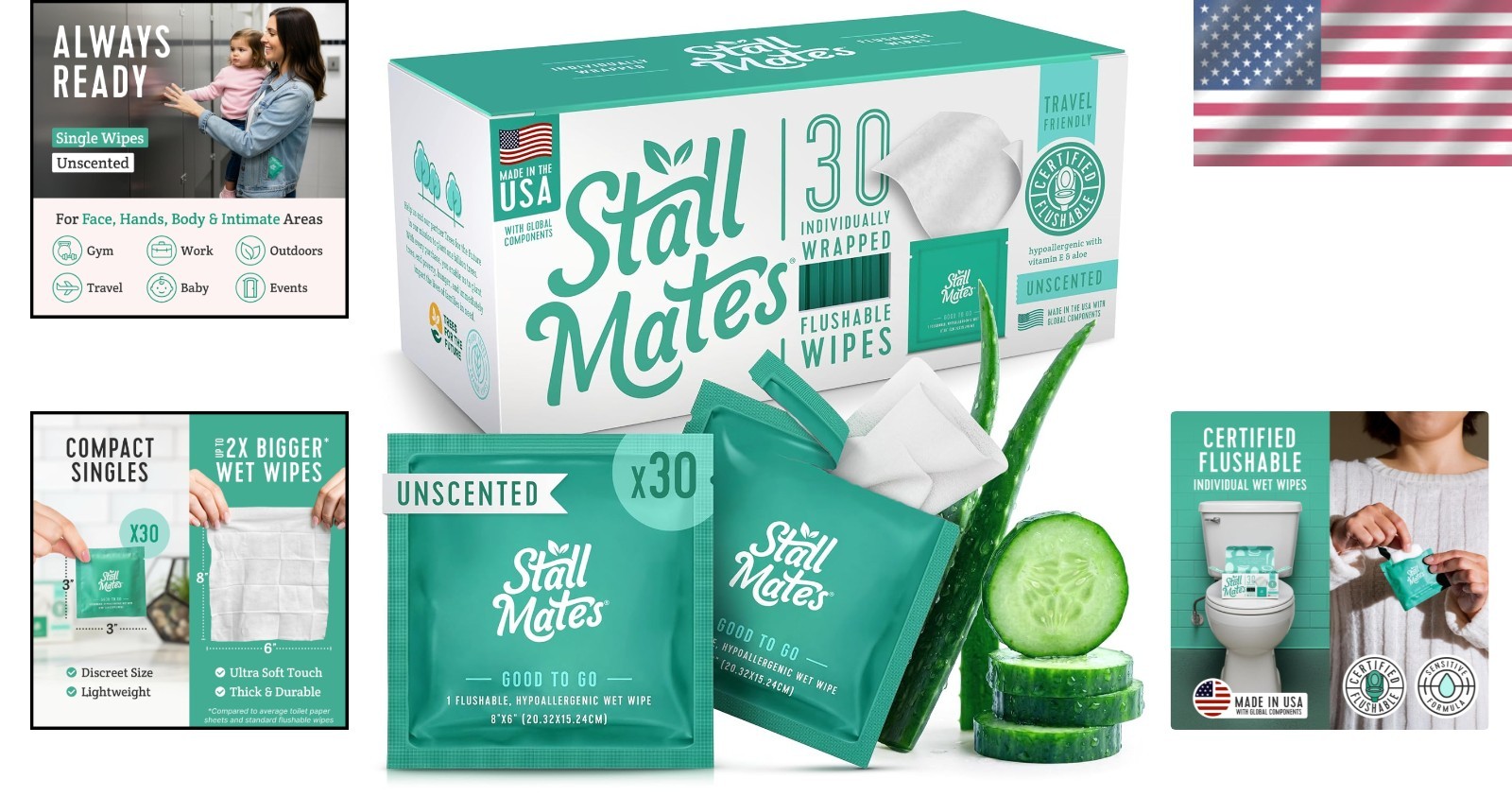 Individually Wrapped Travel Wipes – Hypoallergenic & Aloe Infused, 30 Singles