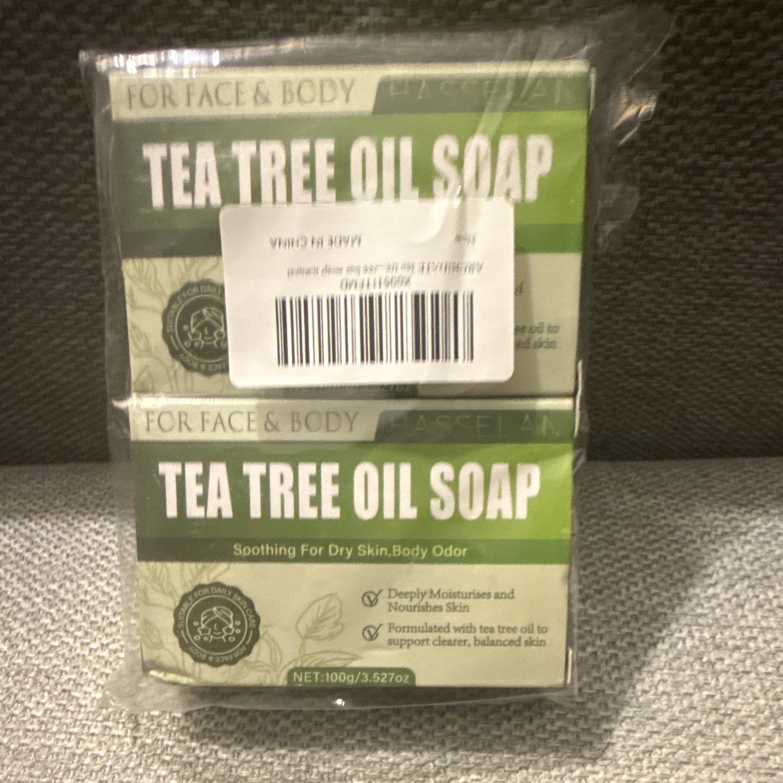 HASEELAM Tea Tree Soap Bar 100g Green Moisturizing for Face & Body (2 Boxes)