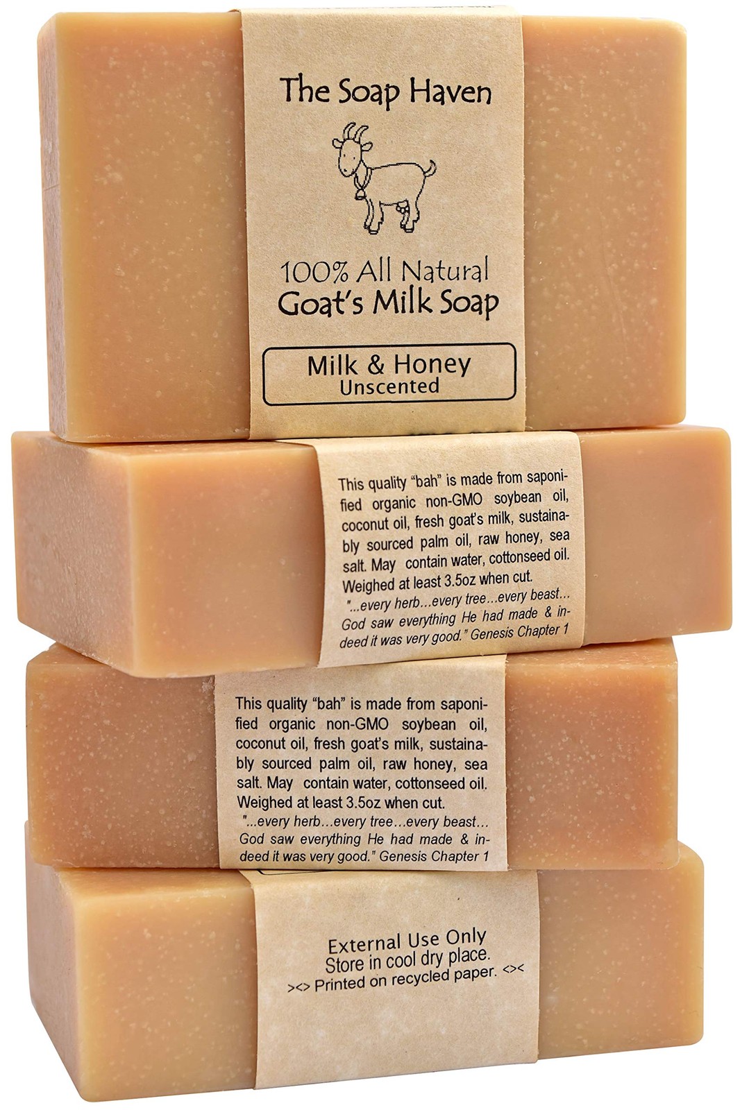 4 Goat Milk Soap Bars with Honey Handmade in USA. All Natural Soap, Unscent…