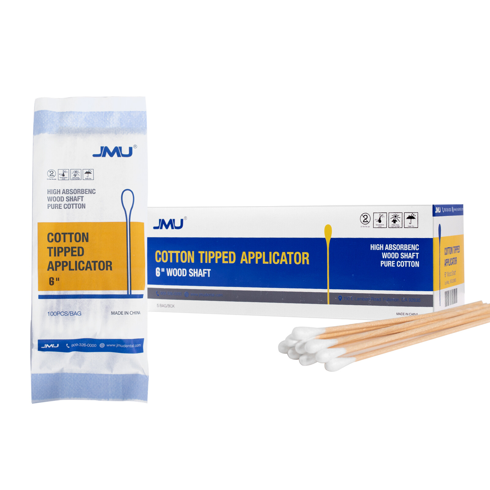 500pcs Wooden Sticks Cotton Swabs Pointed Swab Applicator 6″ Applicator