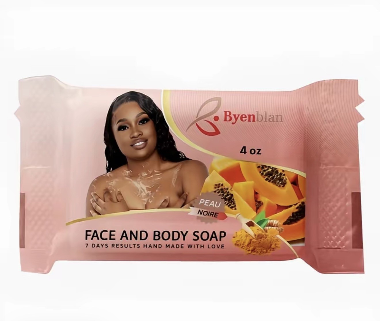 Byenblan Face and Body Soap Papaya Handmade Pink Rectangular Scented 4 oz