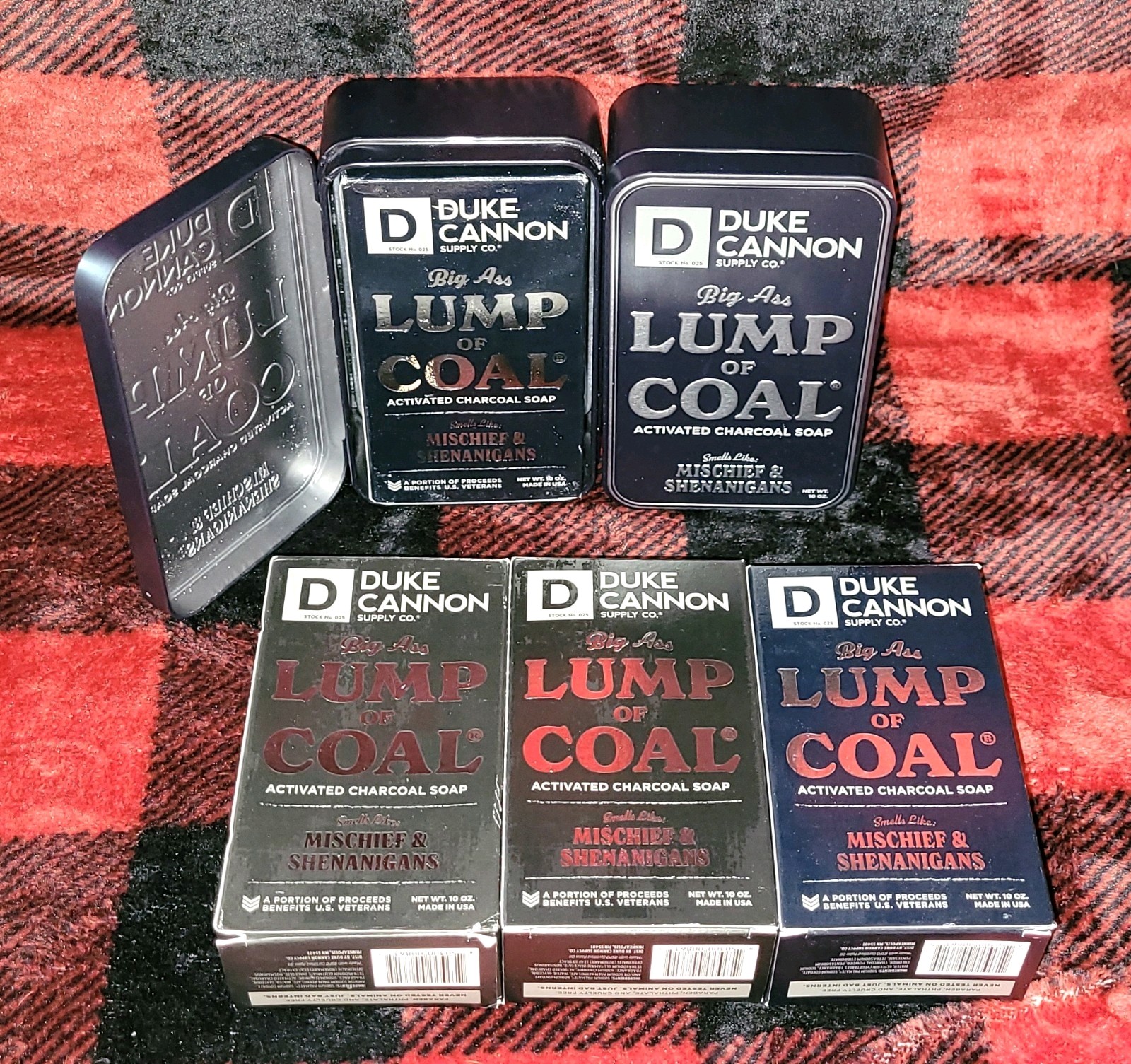 New DUKE CANNON Big Ass Lump Of Coal Charcoal Soap (5) Bars (2 In Tins)