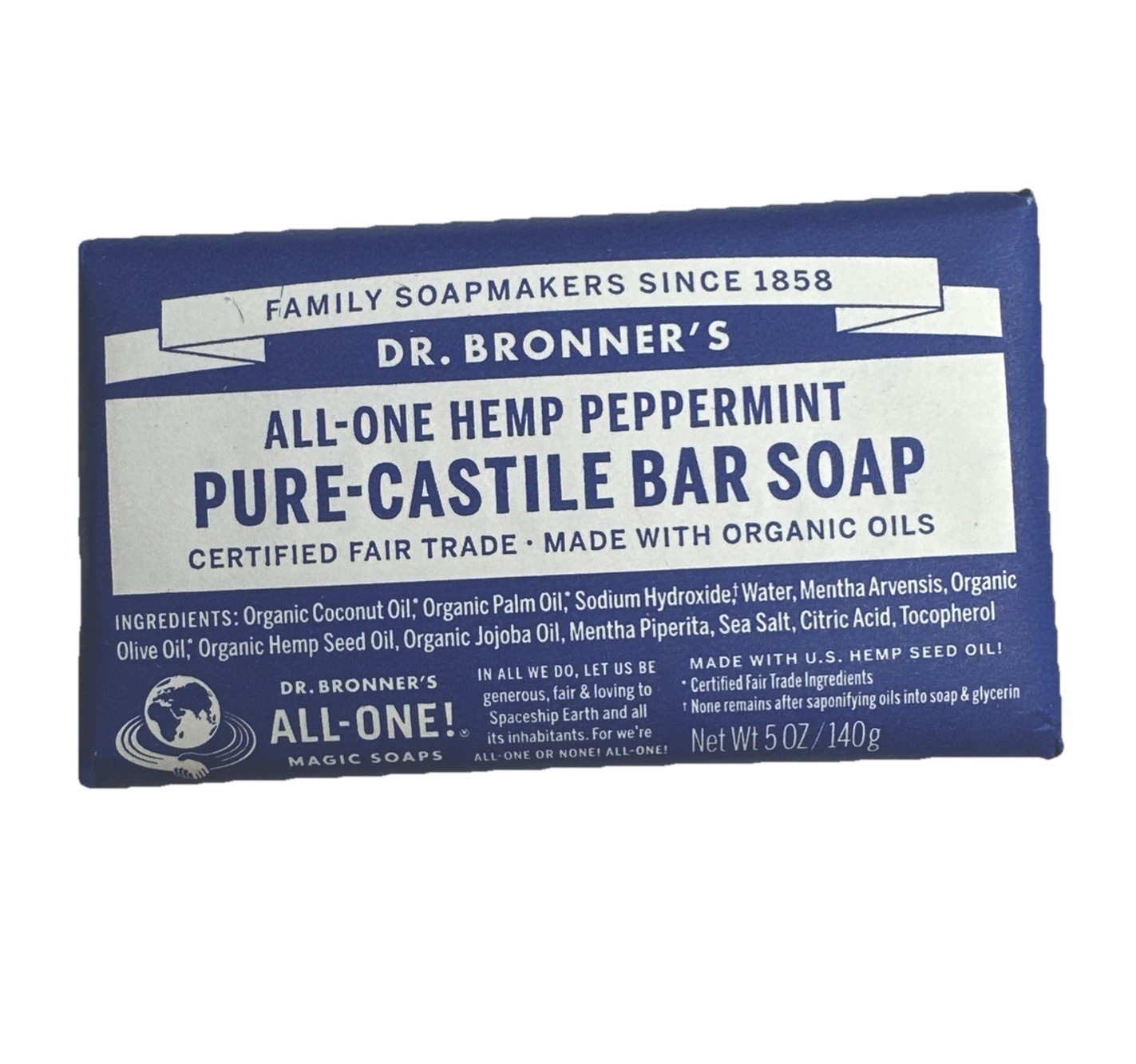 Dr. Bronner’s Organic All-One Pure-Castile Bar Soap, Peppermint – 5oz