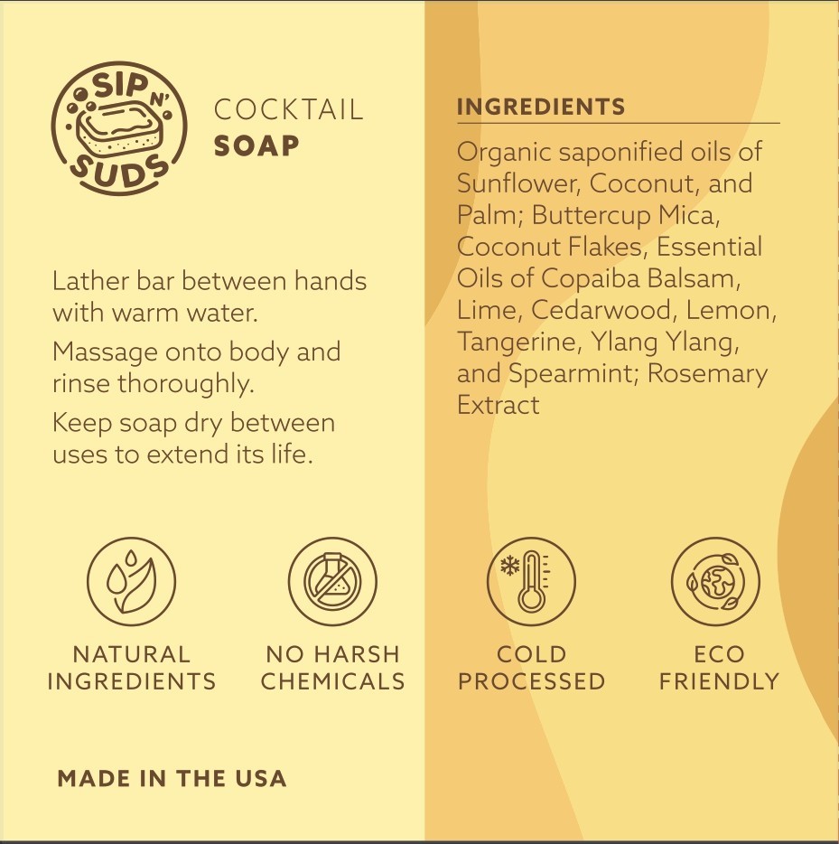 SipnSuds Cocktail Inspired Bar Soaps: Pina Colada 1 Pack (5oz) All Natural Soaps