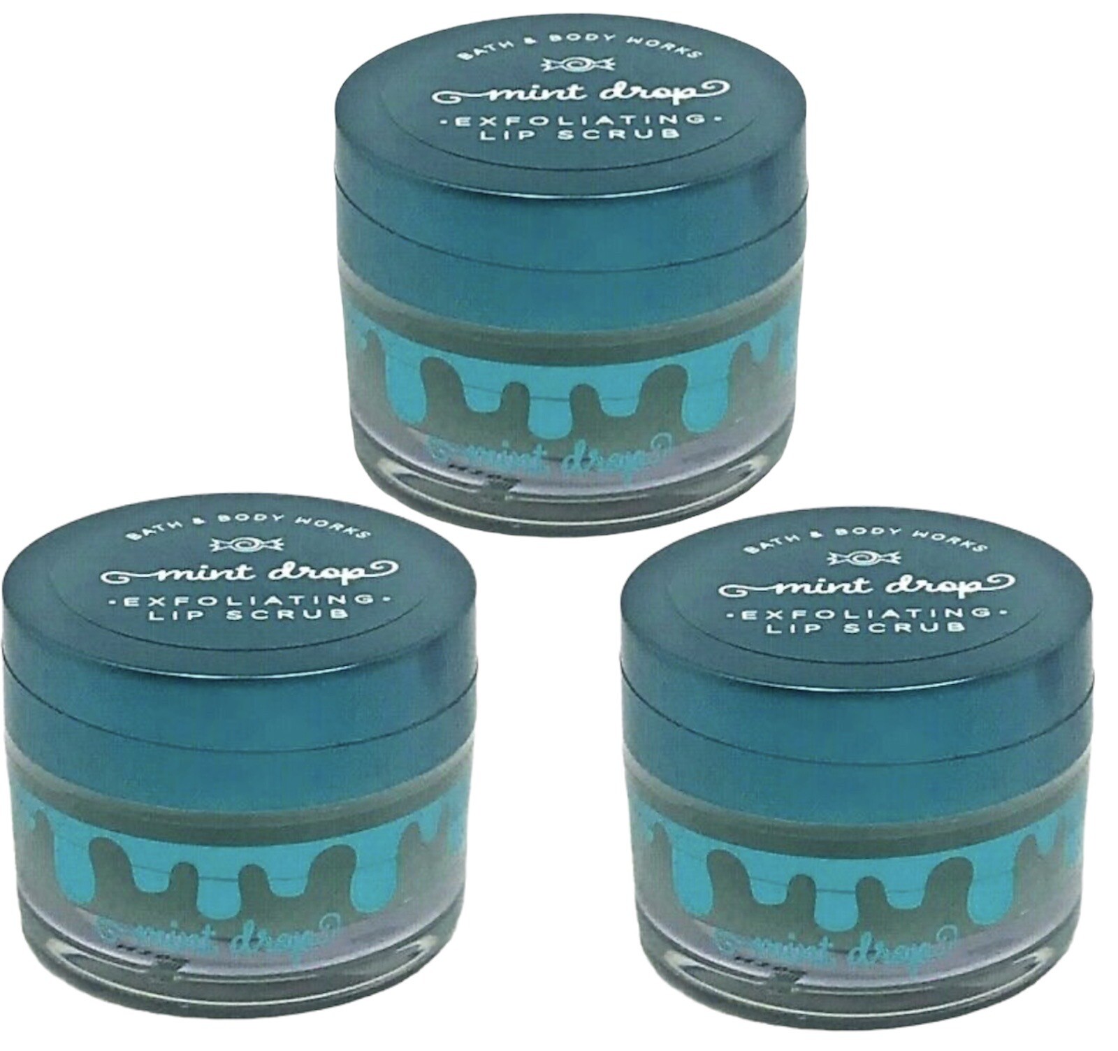 3-Pack Bath & Body Works MINT DROP Exfoliating Lip Scrub 0.5 oz/15 g Each