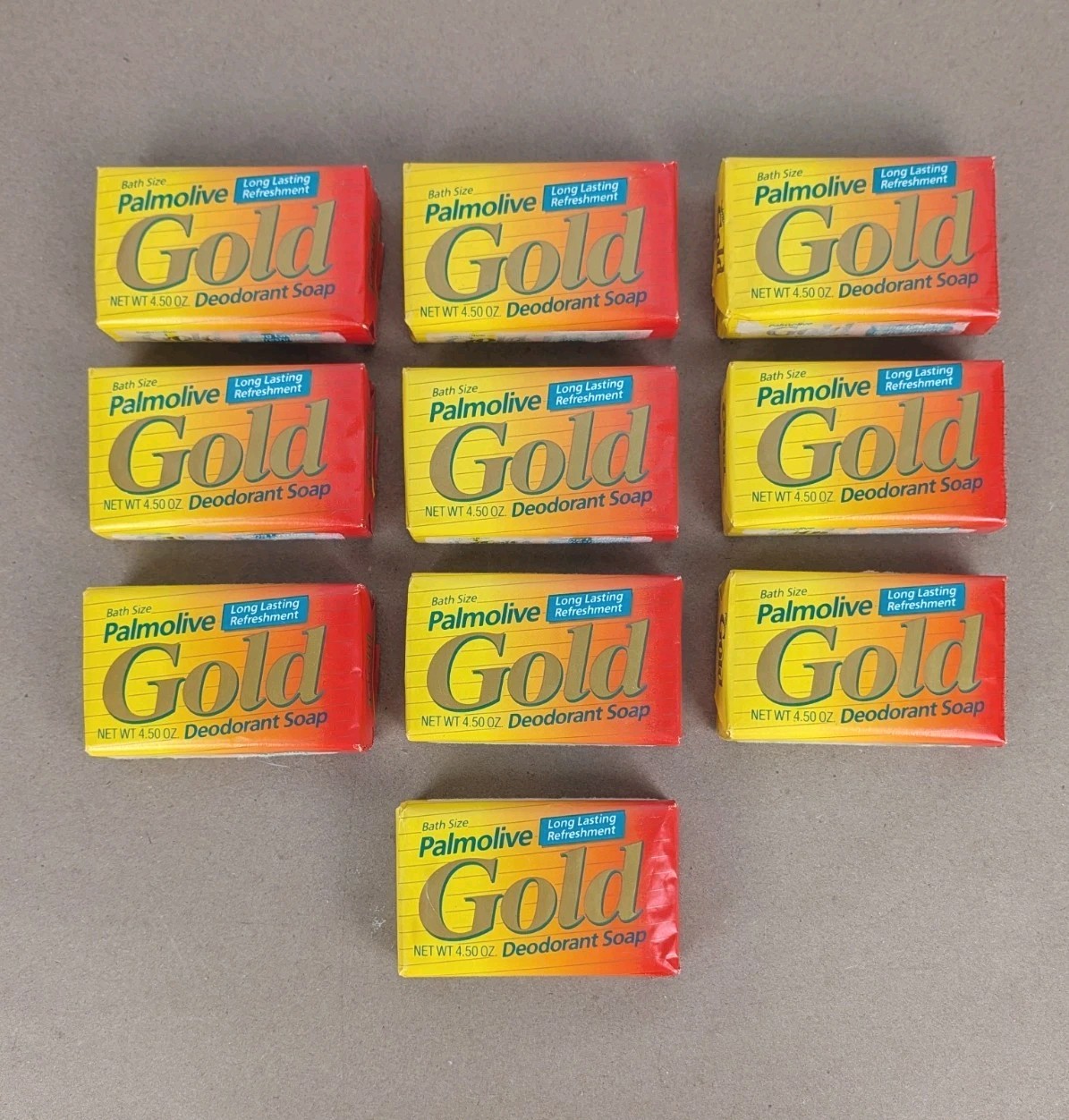 Vintage NOS Palmolive GOLD Deodorant Soap 10 Bars 4.5oz Made in USA Bath Size 1
