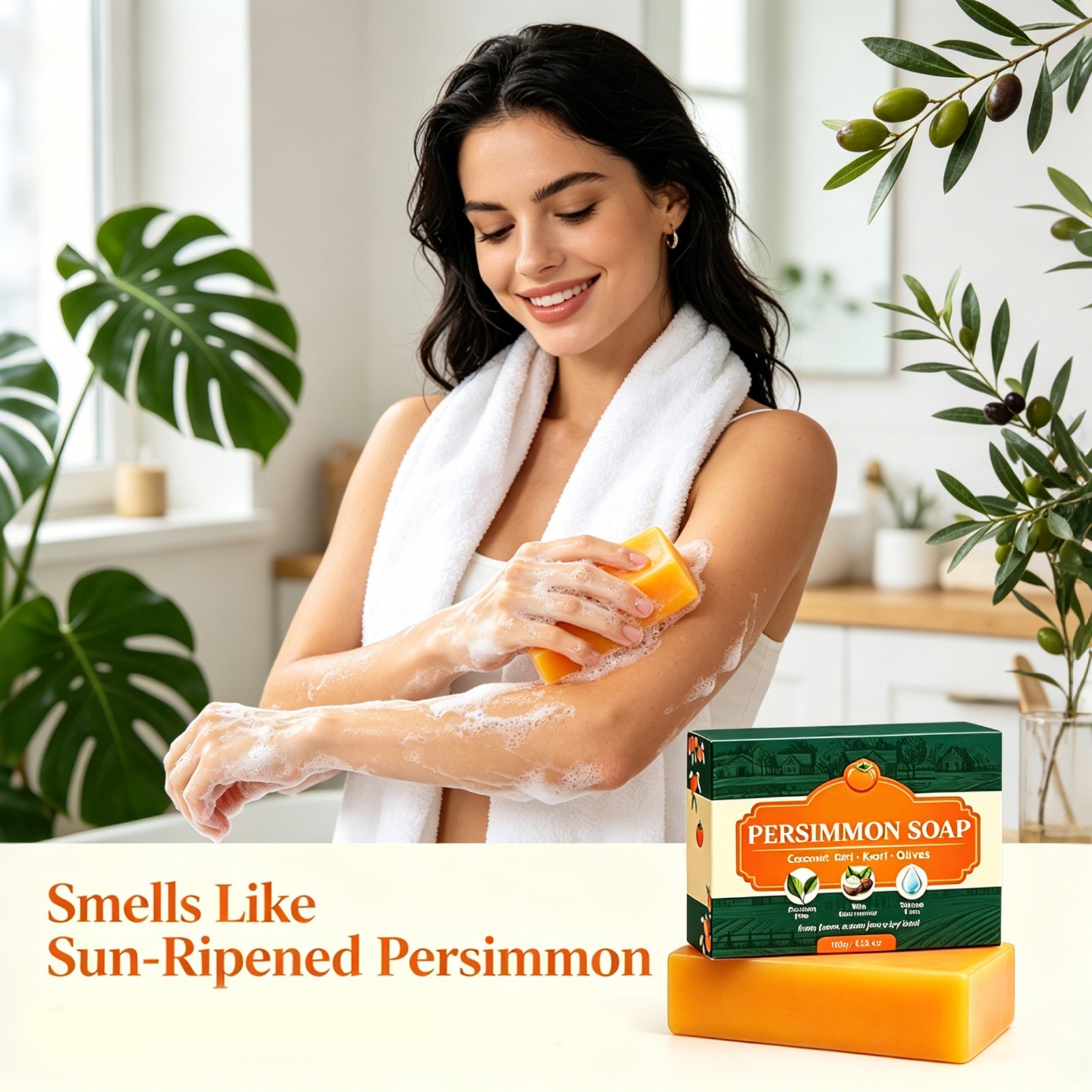 Kaori Persimmon Soap Green Tea Extract For Dry Aging Skin Unisex 1pc