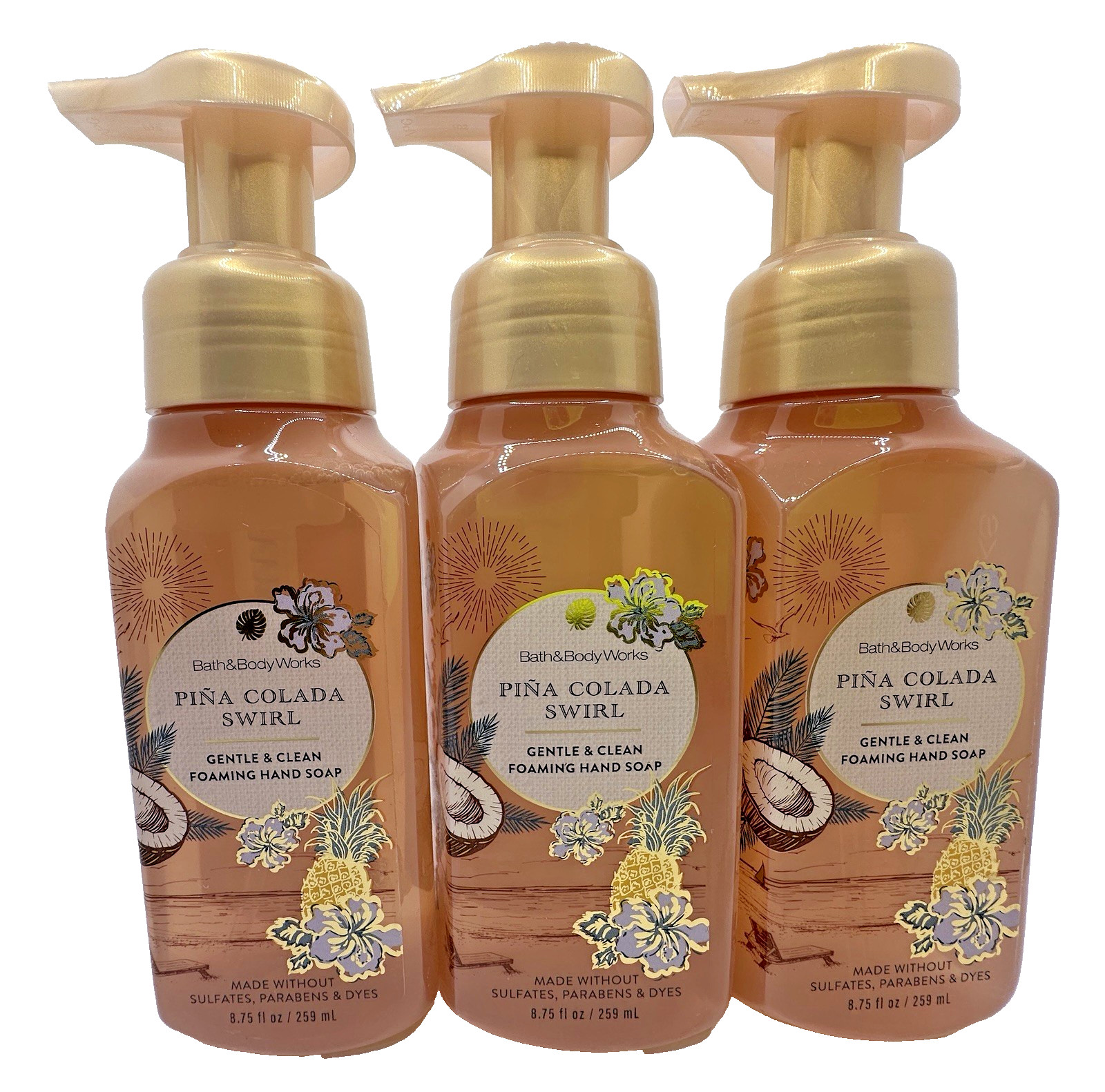 Bath & Body Works Pina Colada Swirl Foaming Hand Soap 8.75 Oz x3