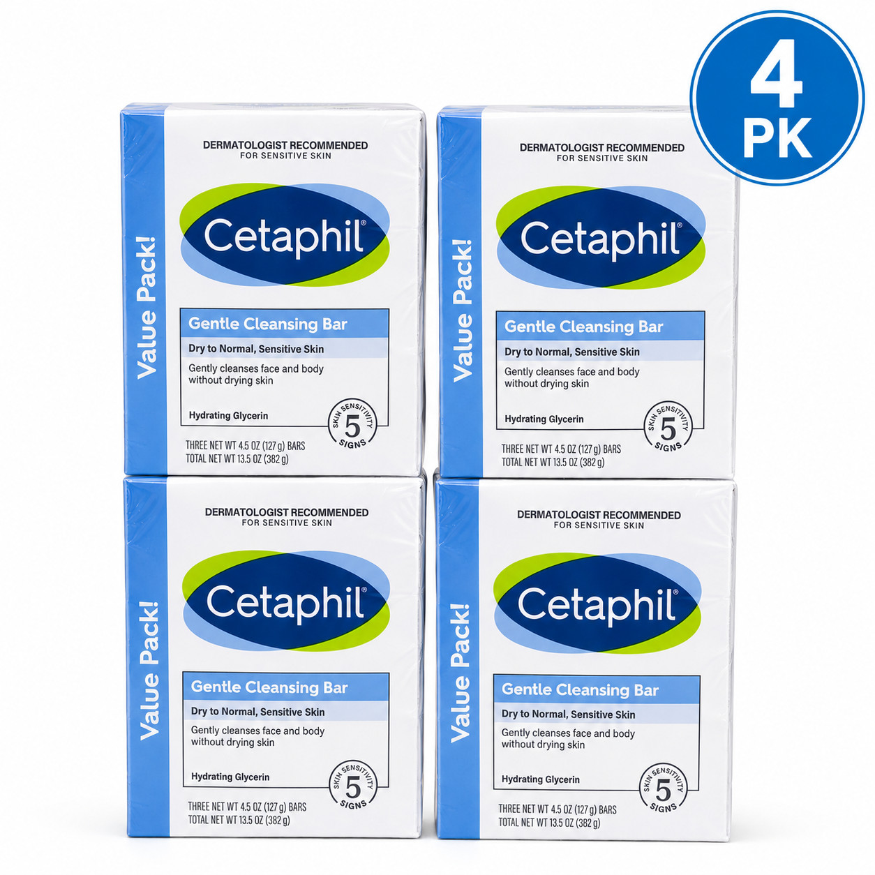 Cetaphil Gentle Cleansing Bar for Dry to Normal Sensitive Skin 4.5 oz 3 Ct 4 Pk