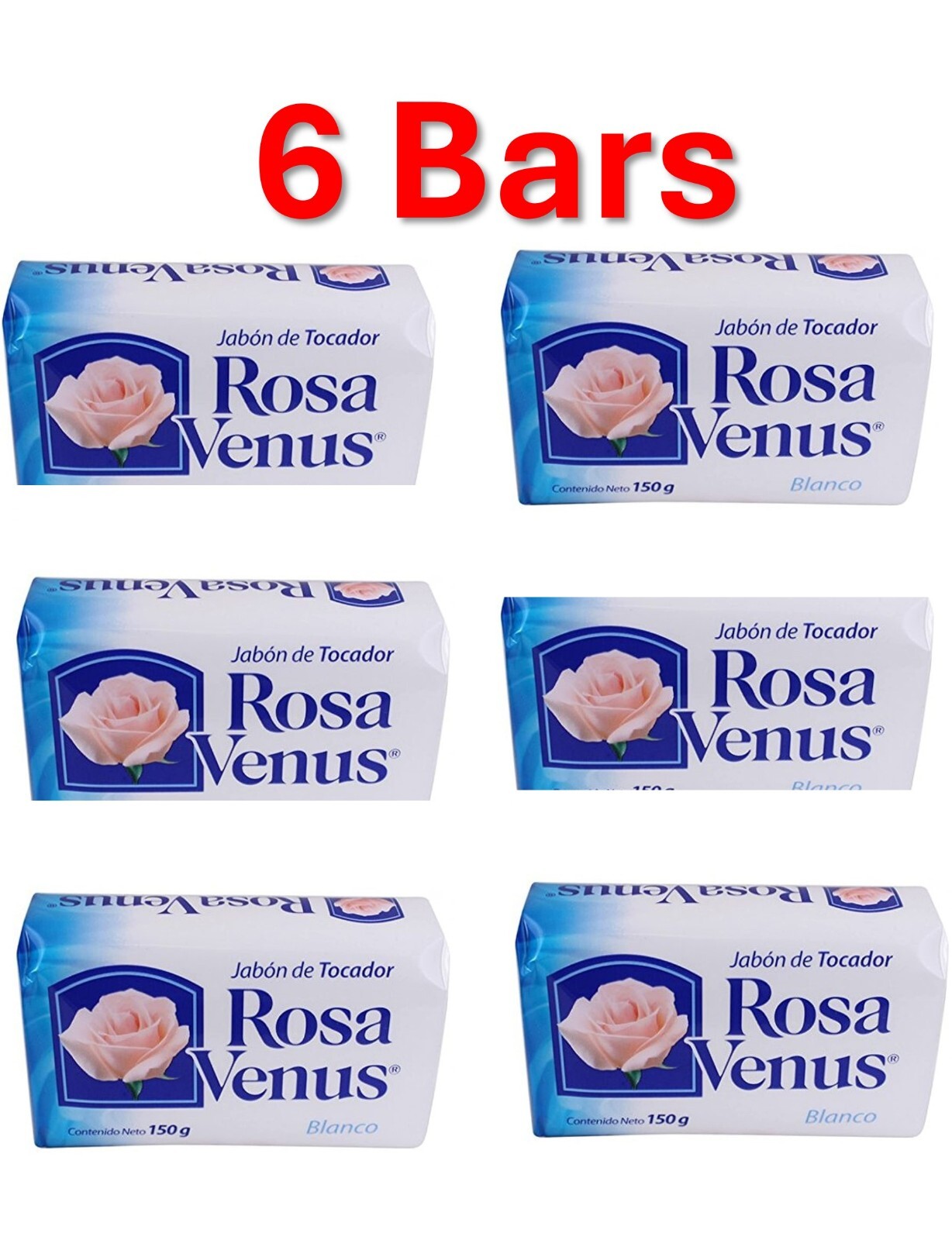 Rosa Venus White Bar Soap Classic 150 g / 5.3 oz Soap Bar – 6 Individuals Bars