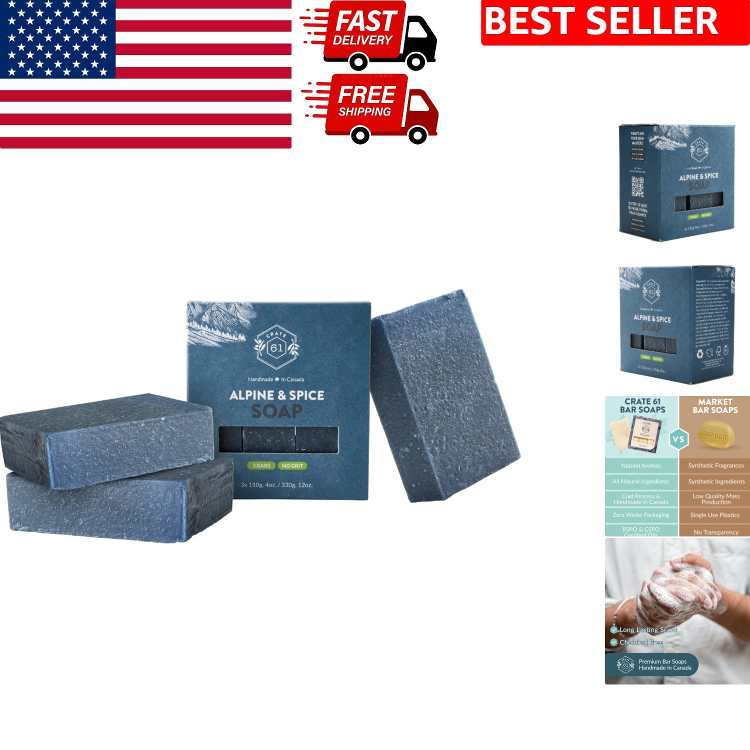 Crate 61 Alpine & Spice Handmade Cold Process Natural Soap 3-Pack