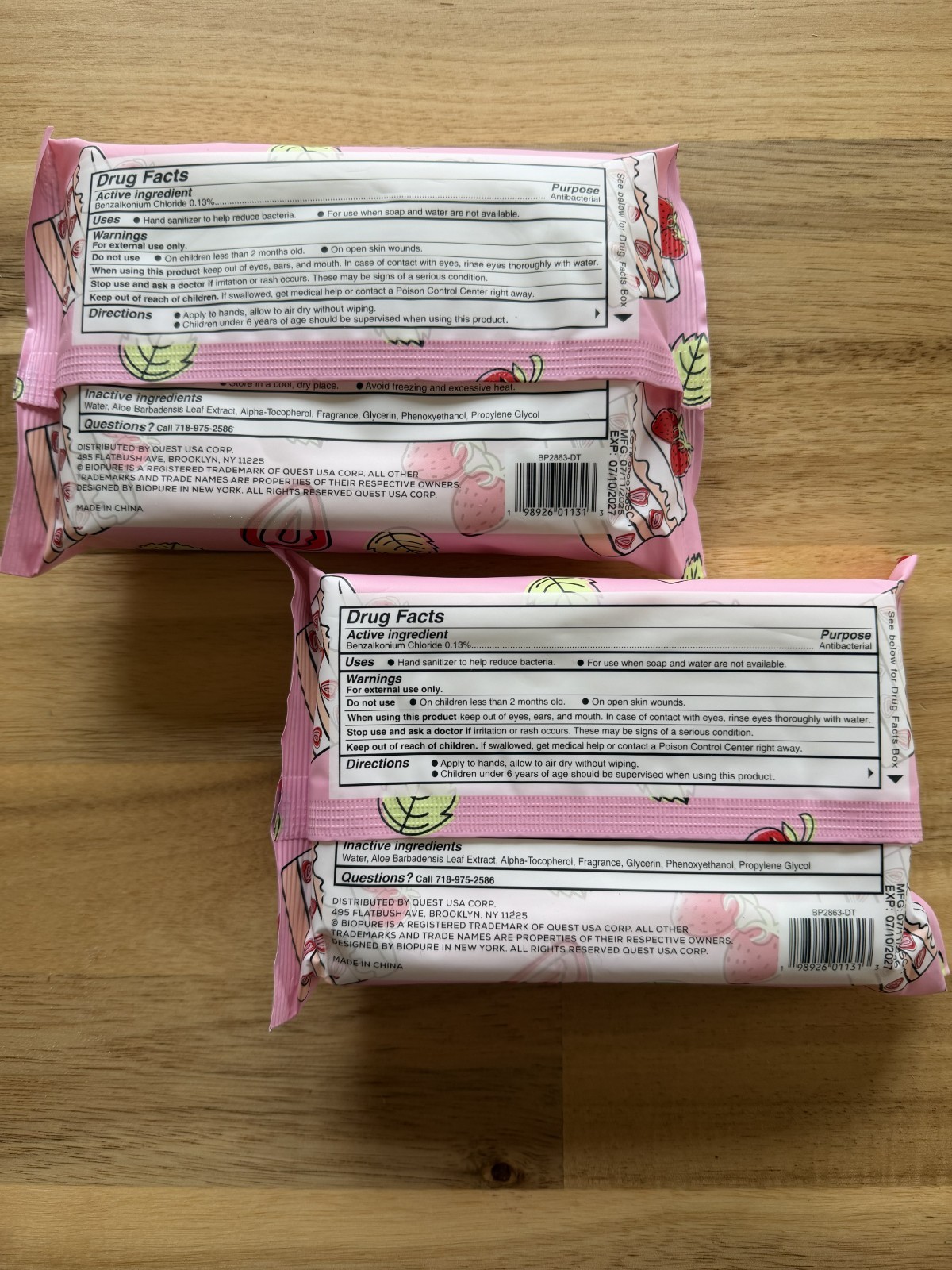 BIOPURE 2 Pack STRAWBERRY SHORTCAKE Anti-Bacterial Hand Wipes – 80 Count NEW