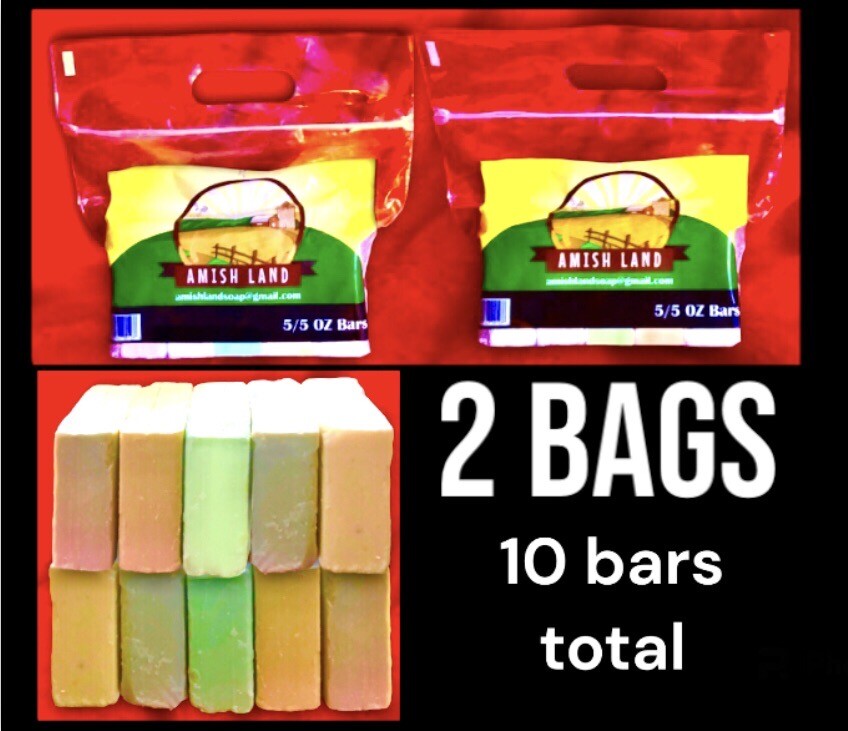 2 Bags Amish Farm Bar Soap (10 Bars Total) (each Bar approx 3”x3”x1.25” 5- 7oz)