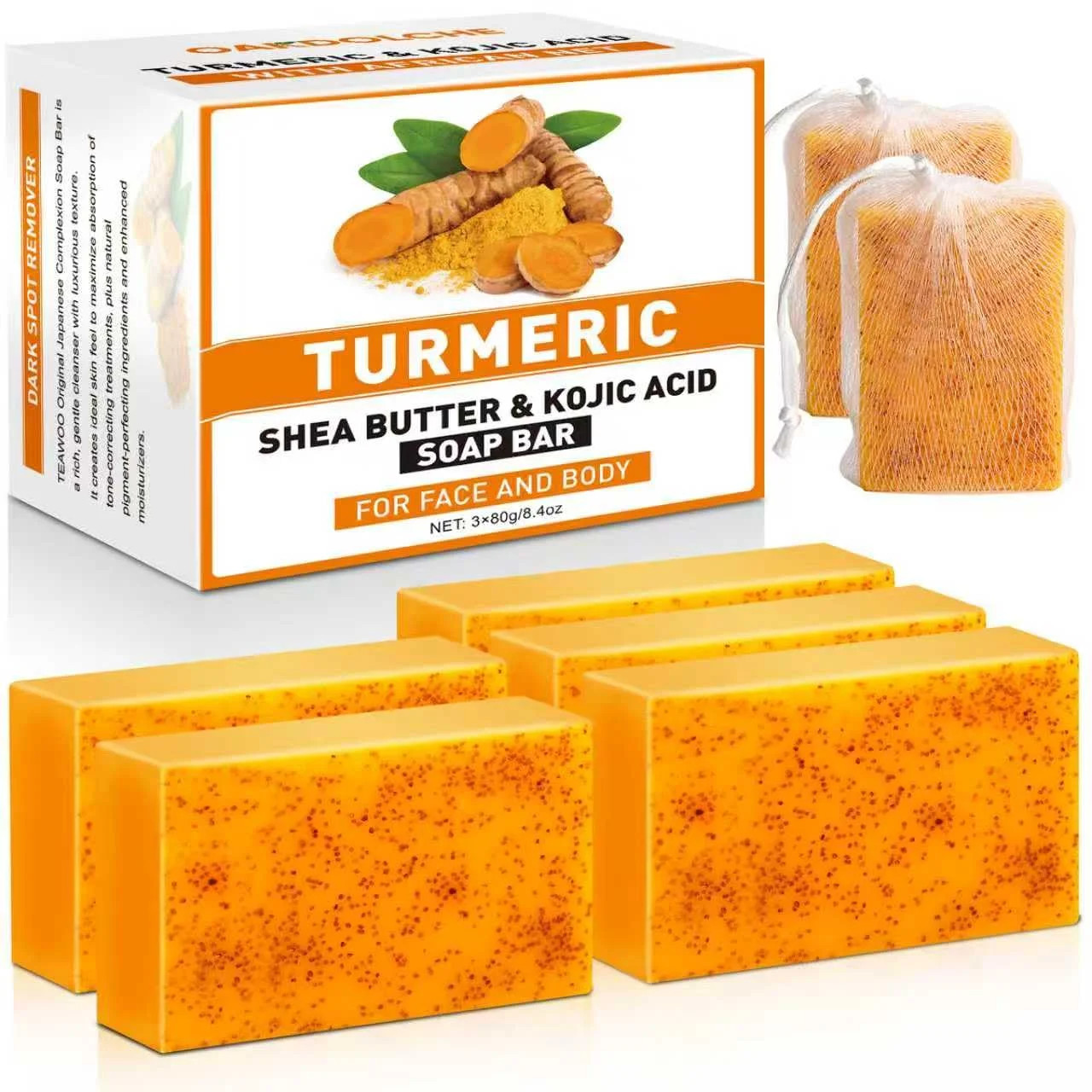 5 Pack Turmeric Kojic Acid Soap Bars(80g) – Infused with Retinol, Hydrolyzed Col