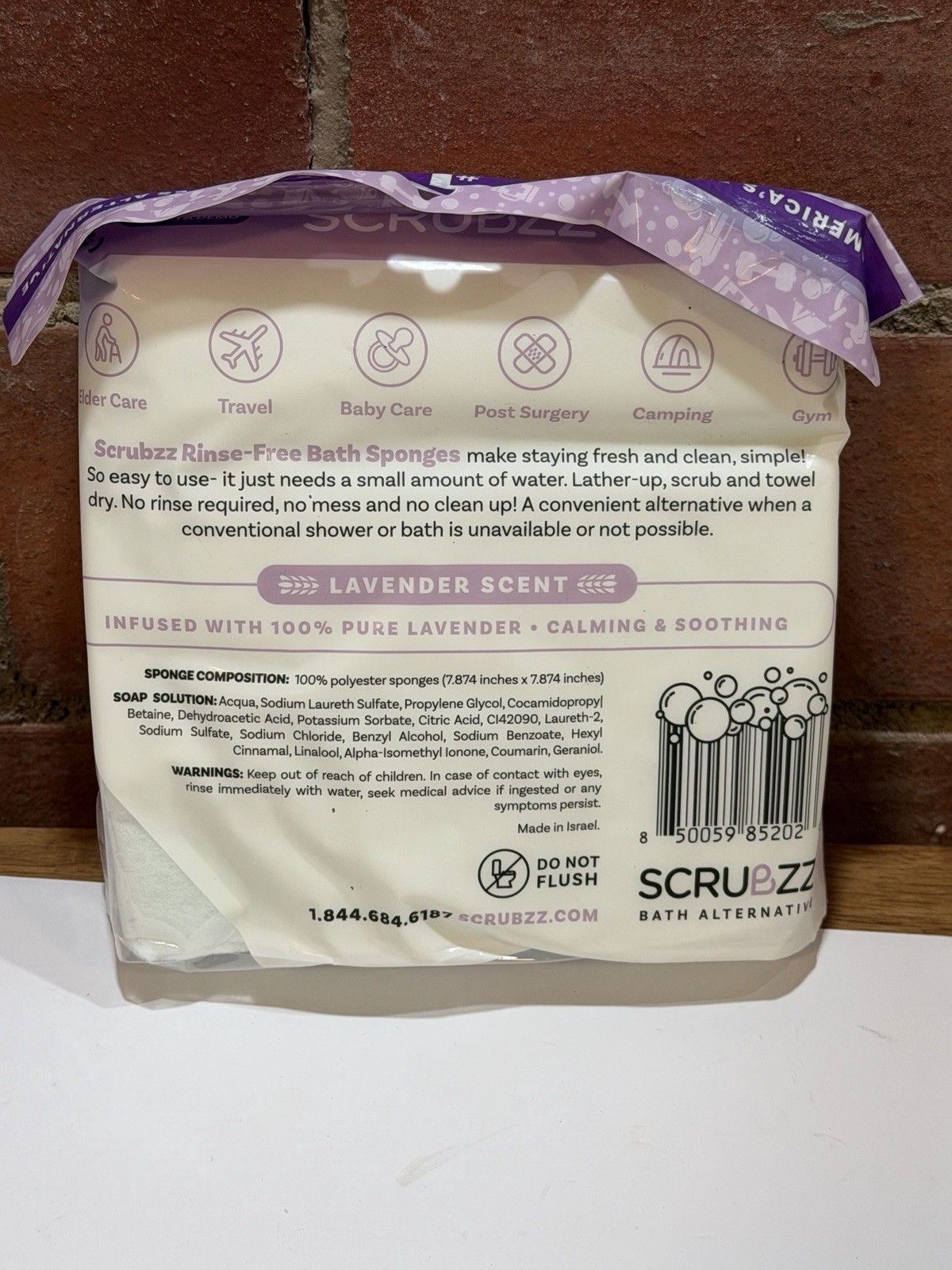 SCRUBZZ Lavender Rinse-Free Bath Sponges 25-Pack Soap & Shampoo