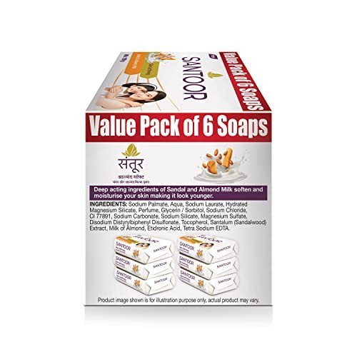 Santoor Sandal Almond Milk Bathing Soap 150g Pack of 6 Skin Softening Bars FS