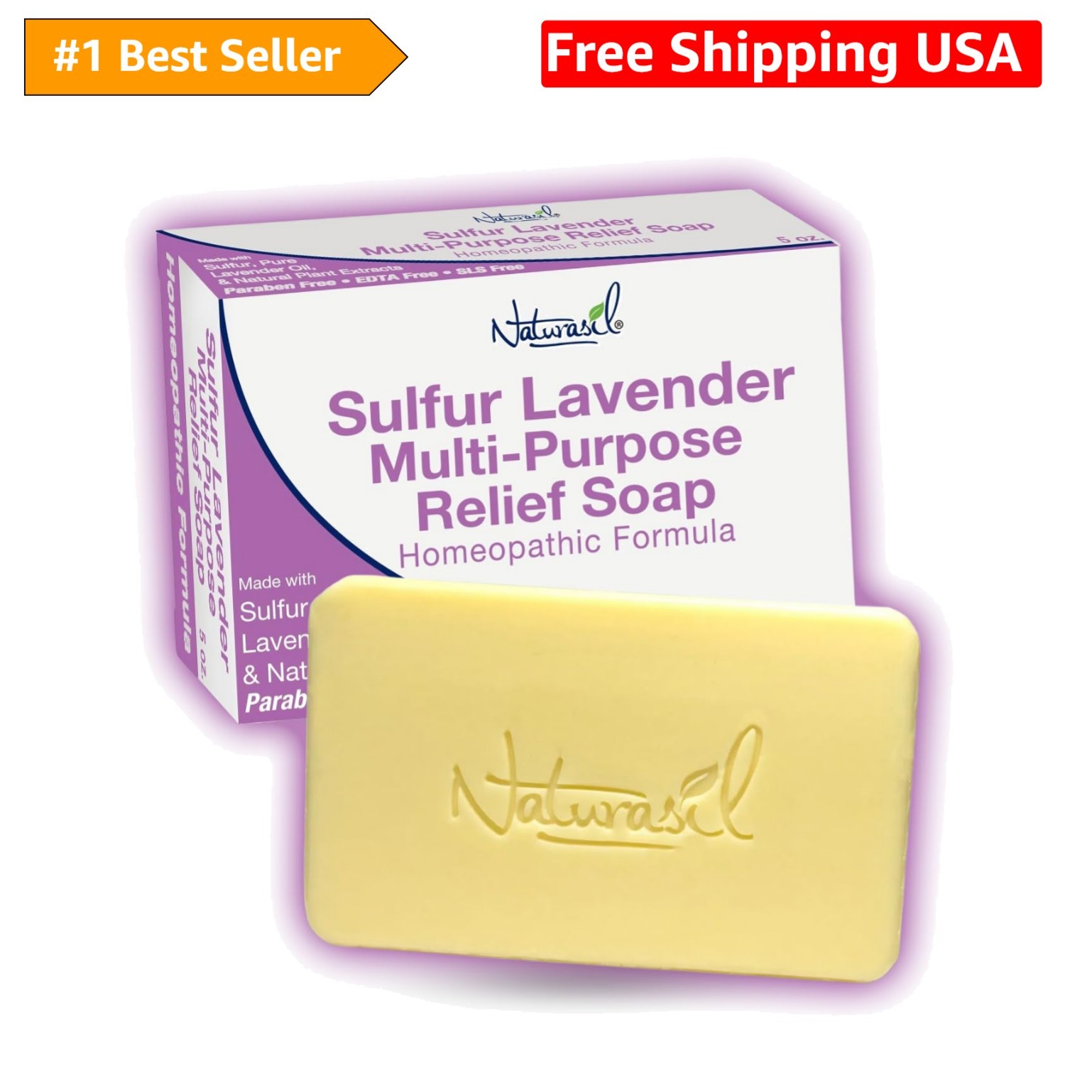 Natural Sulfur Lavender Soap Bar – Treat Acne, Bug Bites, Warts & More – 5oz