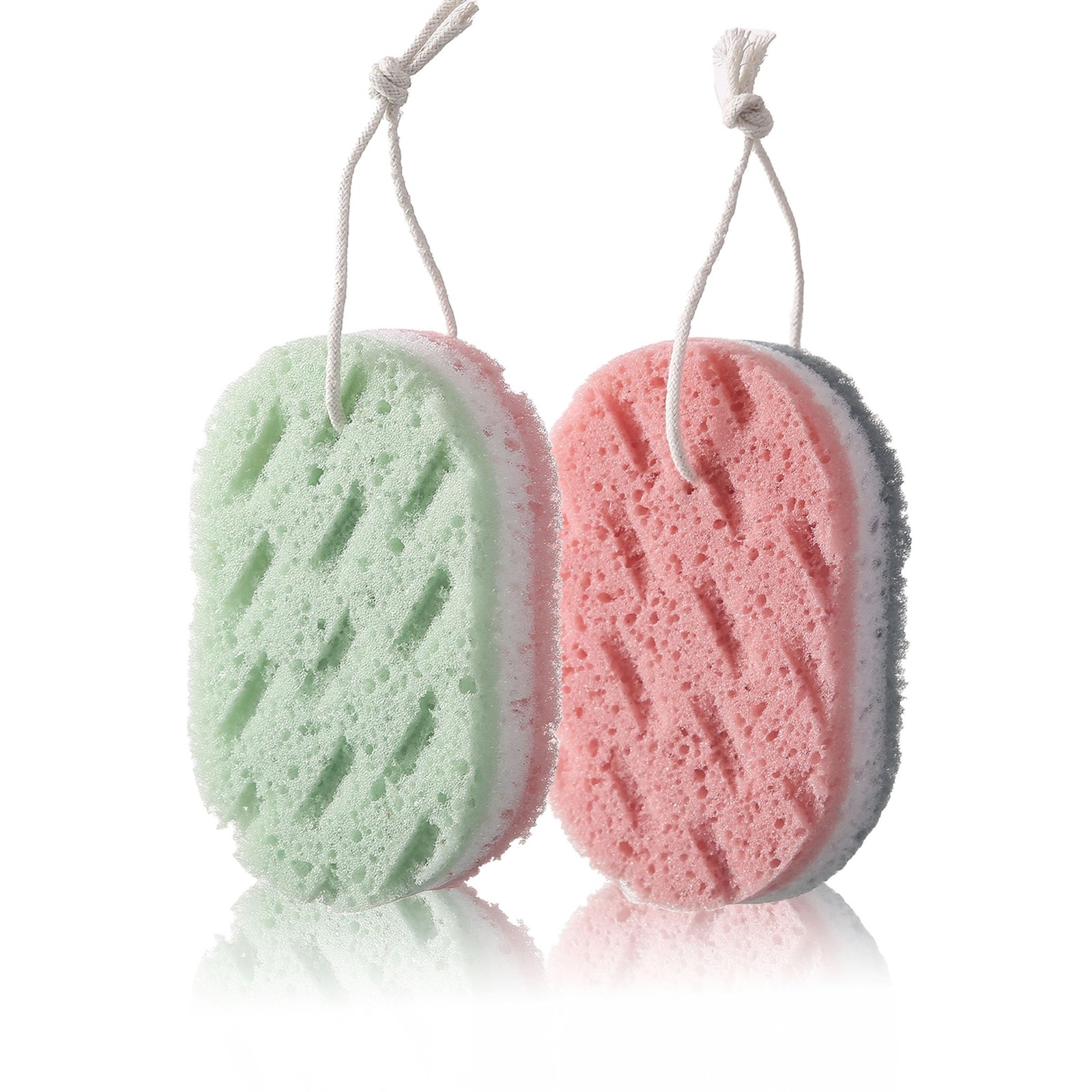 2-Piece Set of 3-Layer Bath Sponges: Soft PU Foam Body Exfoliating Sponges, E…
