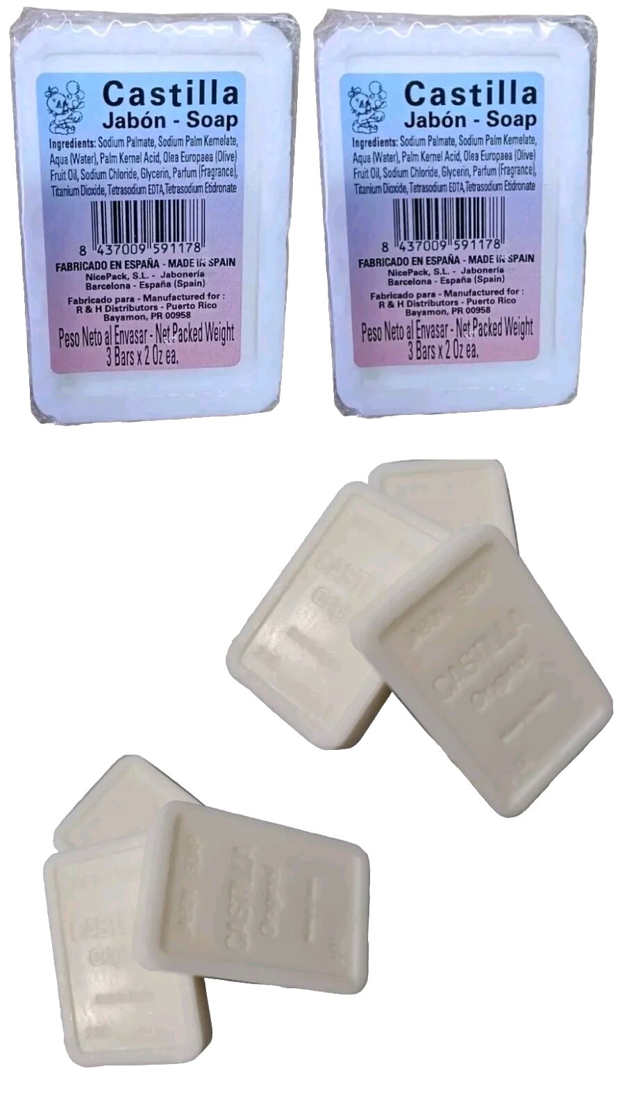 Jabon Castilla Baby Castile Vegetal Oil Soap Bars For Childrens 6 Bars-2 0z.