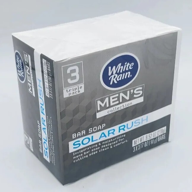 🩶 WHITE RAIN 🩶 MEN’S (3-BARS) 3.17 Oz. 🩶🫧 ●SOLAR RUSH● 🫧 Moisturizing Soap.