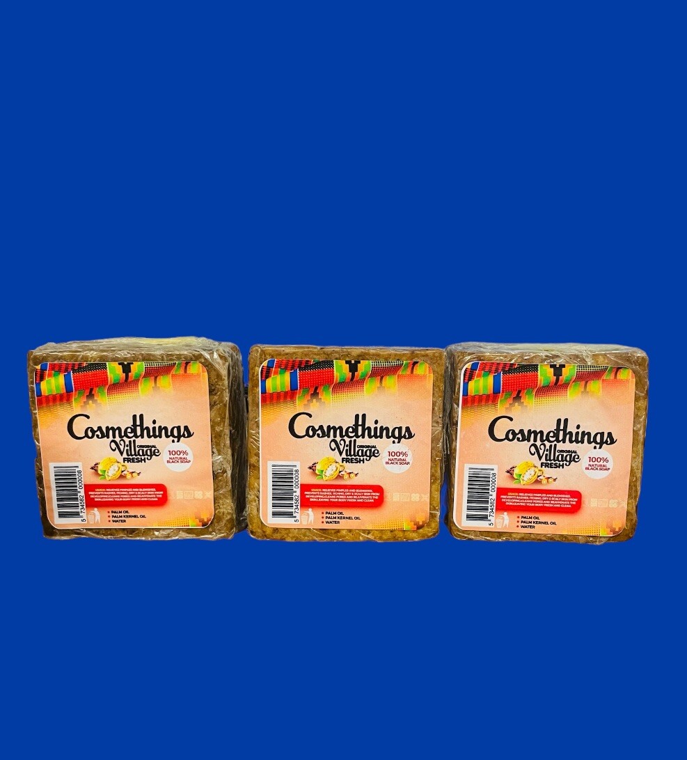 Cosmethings Original Village Fresh Black Soap 1 Pound 3,Oz ( 3 Bars )