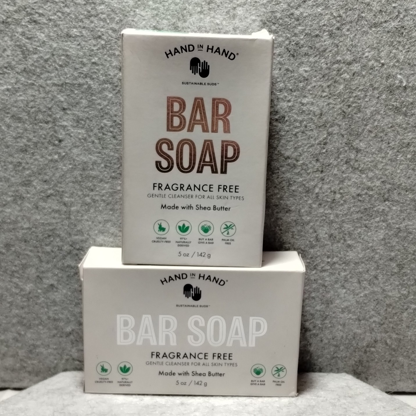 Hand in Hand Fragrance Free Bar Soap Vegan Shea Butter 5oz Cruelty-Free lot of 2