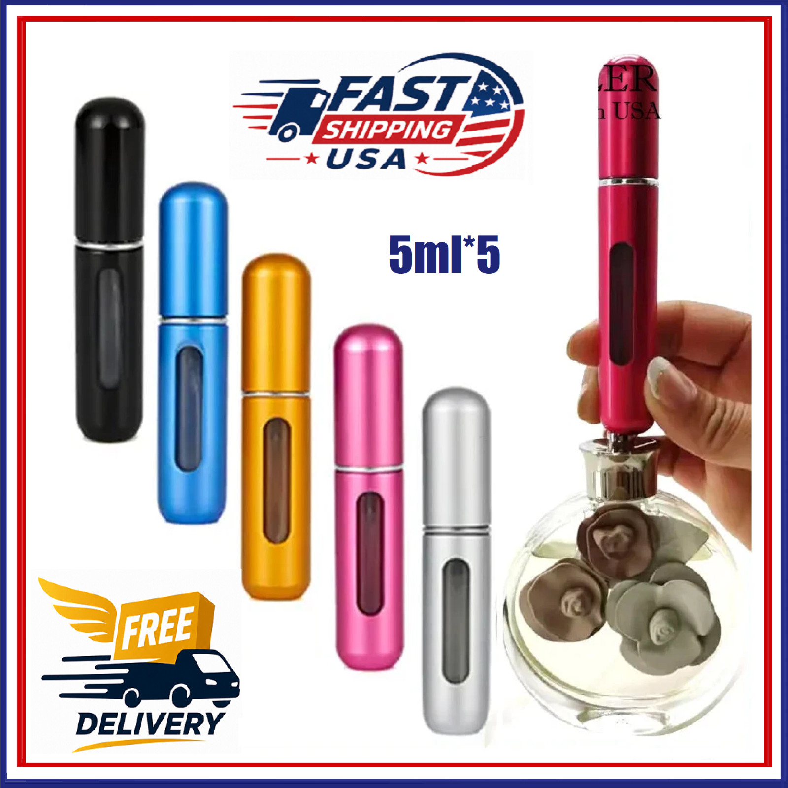 5 Pcs Refillable Travel Portable Perfume Atomizer Bottle Spray Pump Case 5ML USA