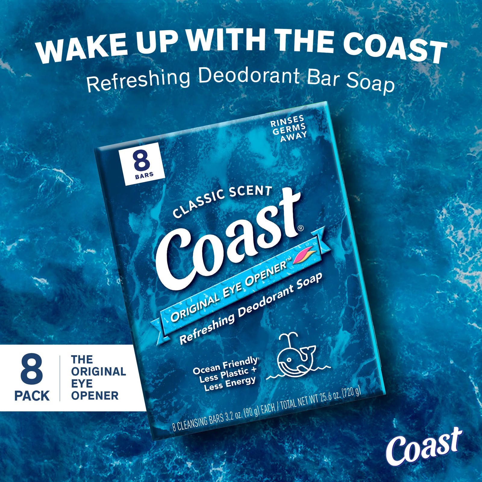 Coast Refreshing Deodorant Bar Soap, for All Skin Types, Classic Scent, 3.2 oz