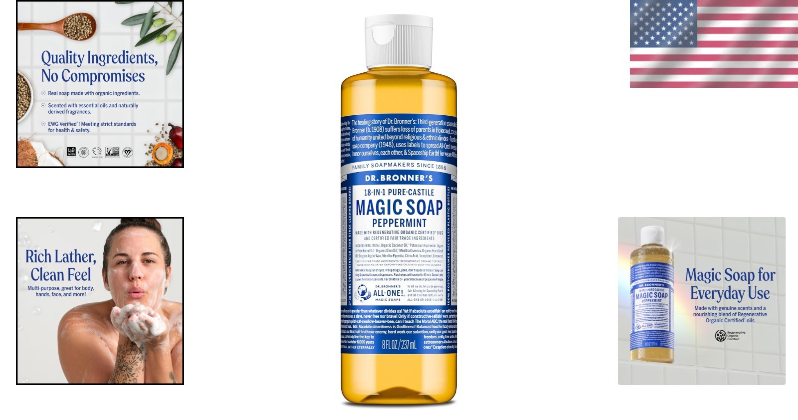 8 Fl Oz Organic Castile Magic Soap – Peppermint Scent, 18-in-1 Uses