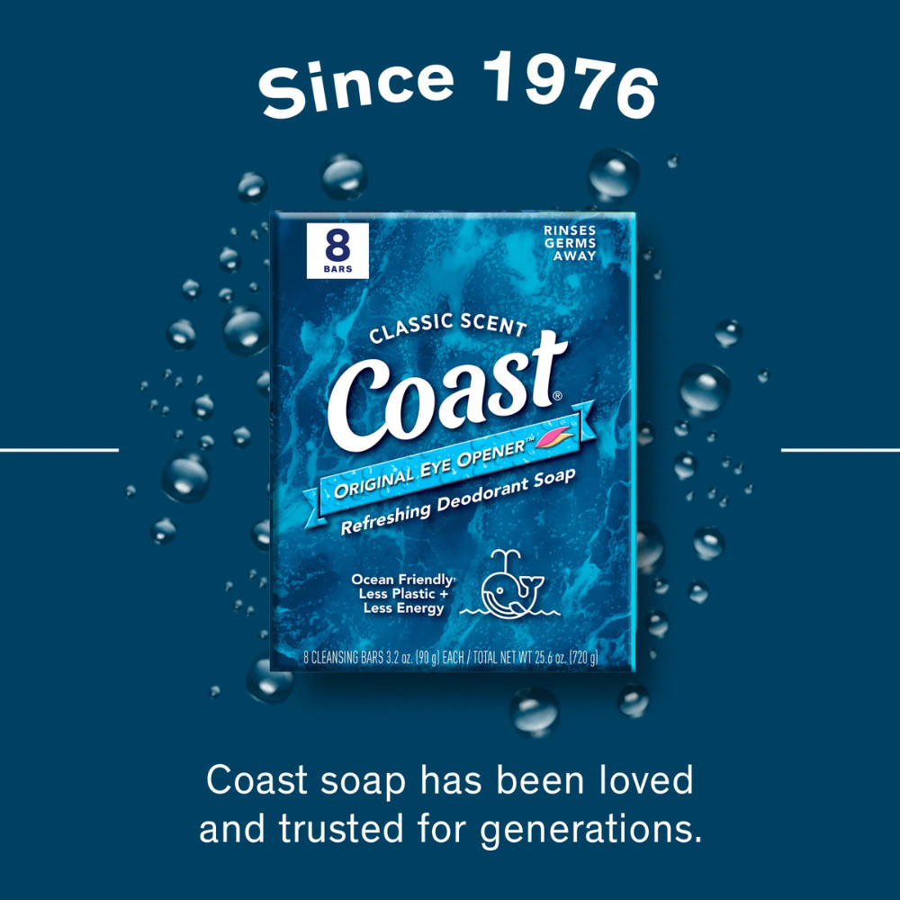 Coast Deodorant Bar Soap Classic Scent, 3.2oz, 8 Bars, 5Pack Bulk Fresh Moisture