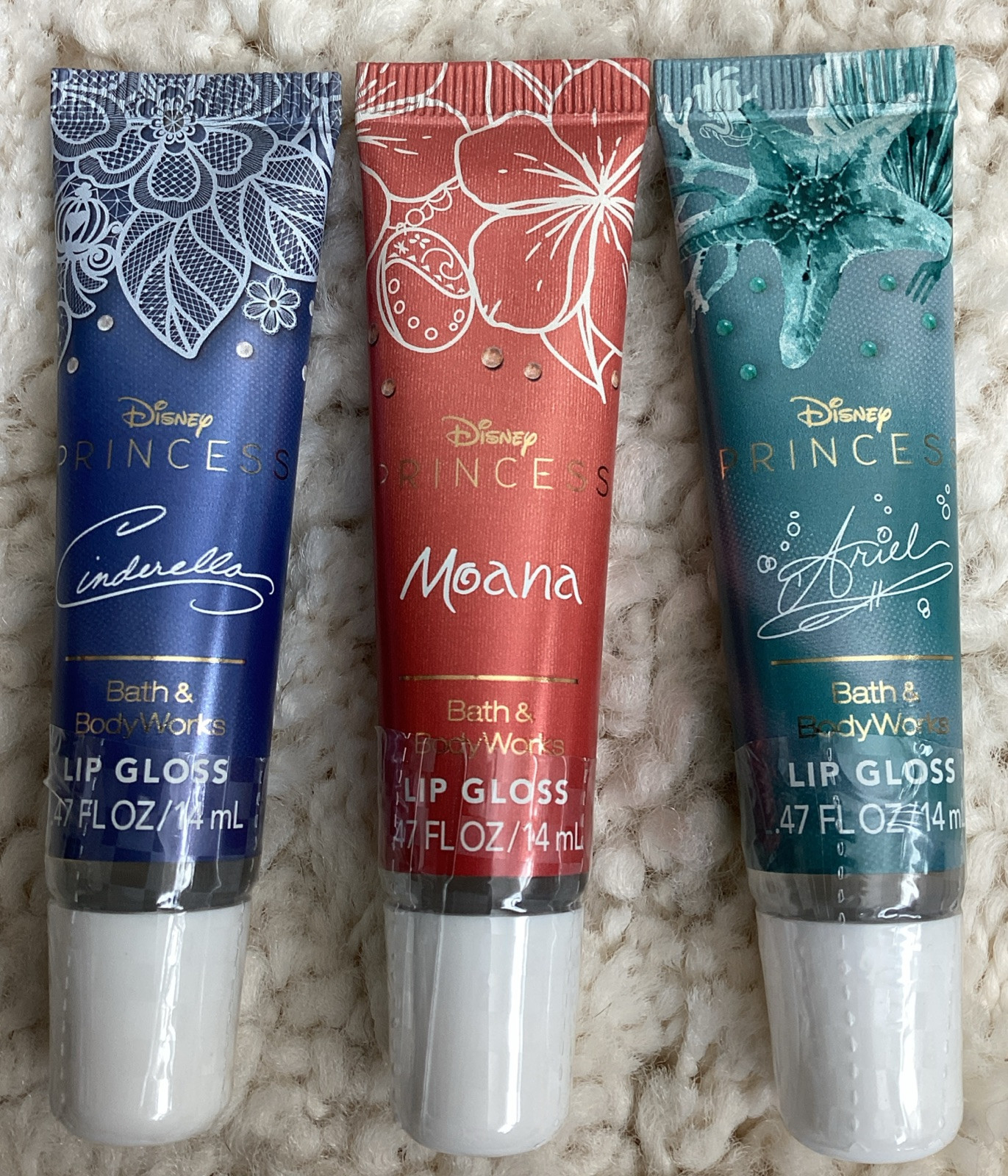 Bath and Body Works~Disney Lip Gloss – Cinderella, Moana & Ariel Set Of 3~Ltd.Ed
