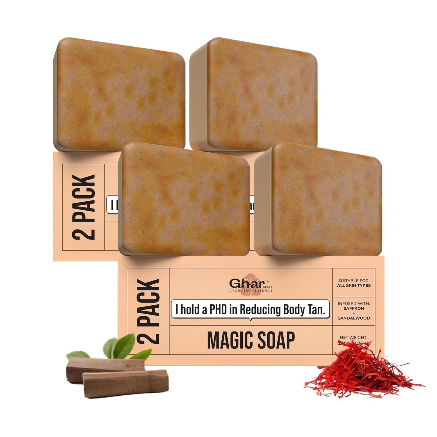 Ghar Soaps Sandalwood & Saffron Magic Soaps For Bath (100 Gms Pack Of 4)