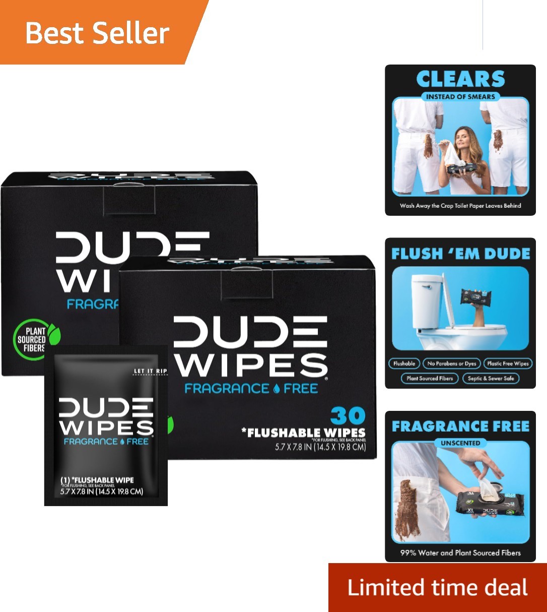 2 Pack Unscented Flushable Wipes – 60 Count – Aloe & Vitamin E Travel Essential