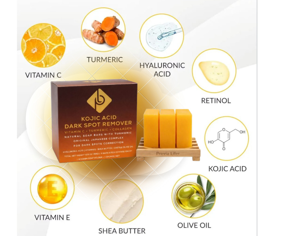 Kojic Acid Dark Spot Remover Soap Bars with Vitamin C, Retinol, Turmeric…