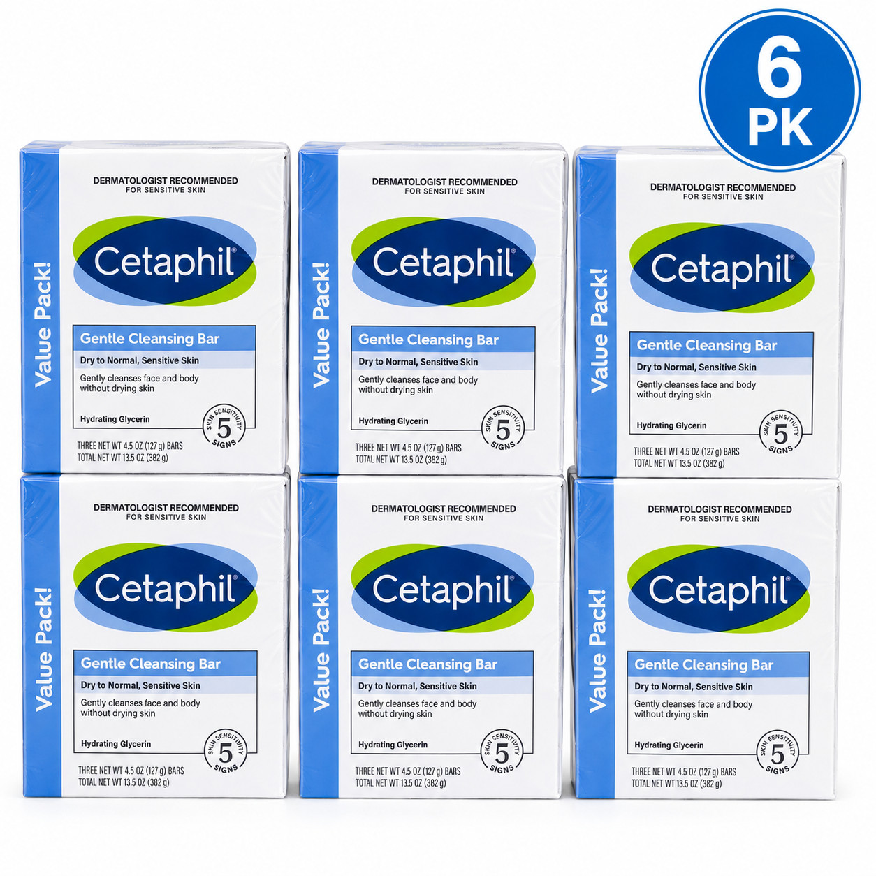 Cetaphil Gentle Cleansing Bar for Dry to Normal Sensitive Skin 4.5 oz 3 Ct 6 Pk