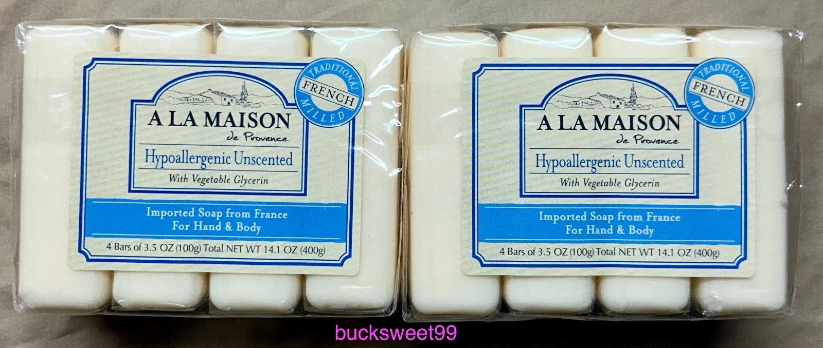 A La MAISON Hypoallergenic Unscented Bar Soap – 3.5 oz. each – 8 BARS TOTAL