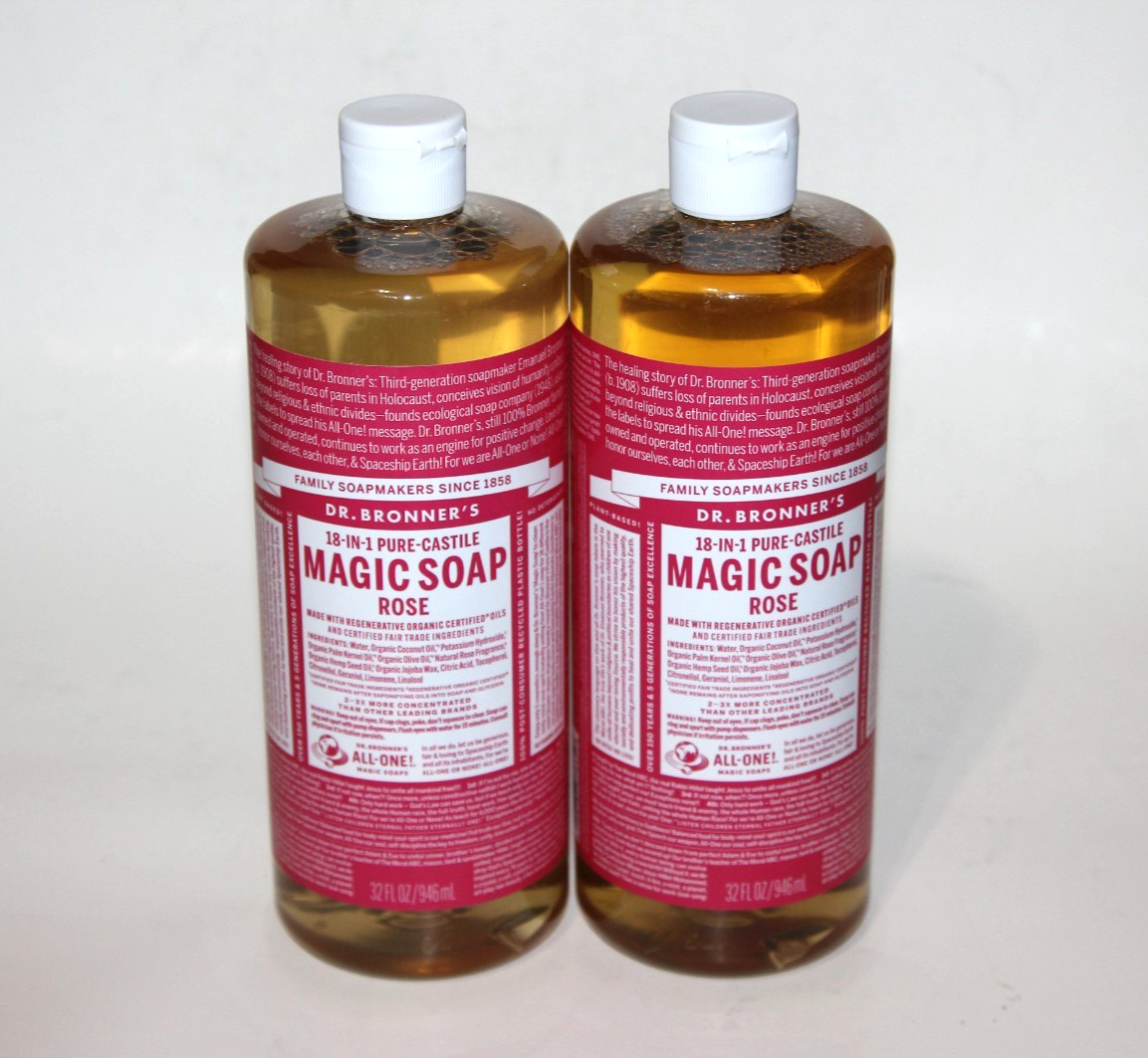 LOT(2) DR BRONNER’S MAGIC SOAP ROSE 18-IN-1 PURE-CASTILE FACE BODY WASH 32 FL OZ