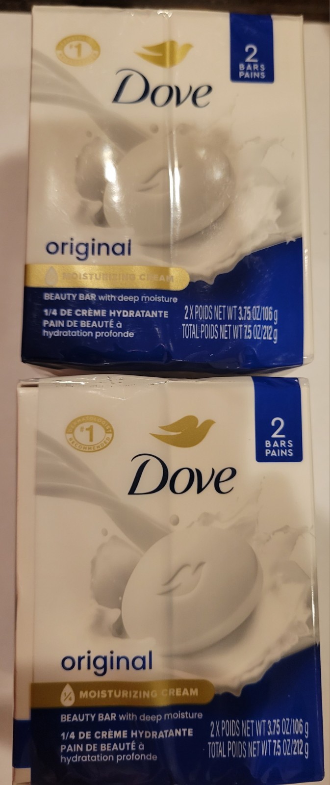 2 Ct Dove Original Beauty Bar Soap 3.75 oz Each. Total 4 .*BRAND NEW*
