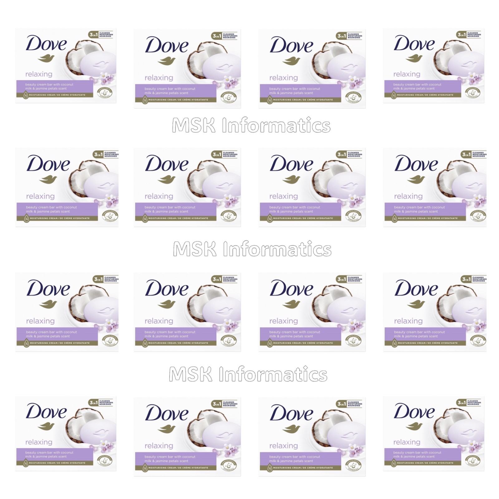 16 DOVE Relaxing Beauty Cream Bar with Coconut Milk & Jasmine Petals Scent