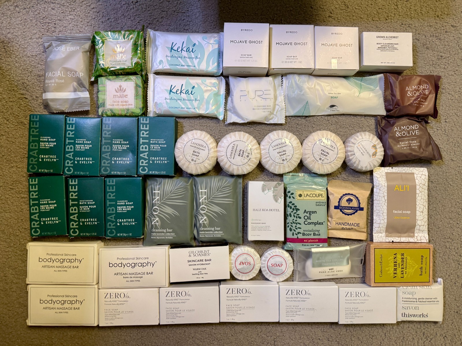 Lot of 45 pieces – Travel Size Soaps including Crabtree, Byredo, Grown Alchemist