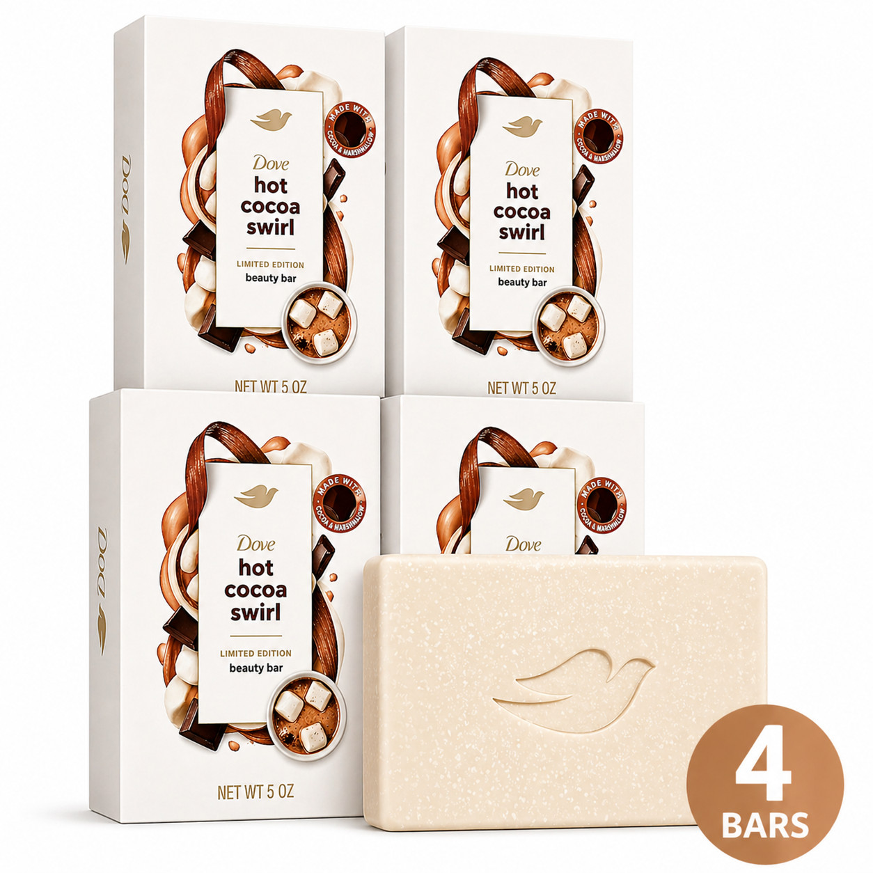 Pack of 4 Dove Hot Cocoa Swirl Beauty Bar Soap 5 oz Limited Edition