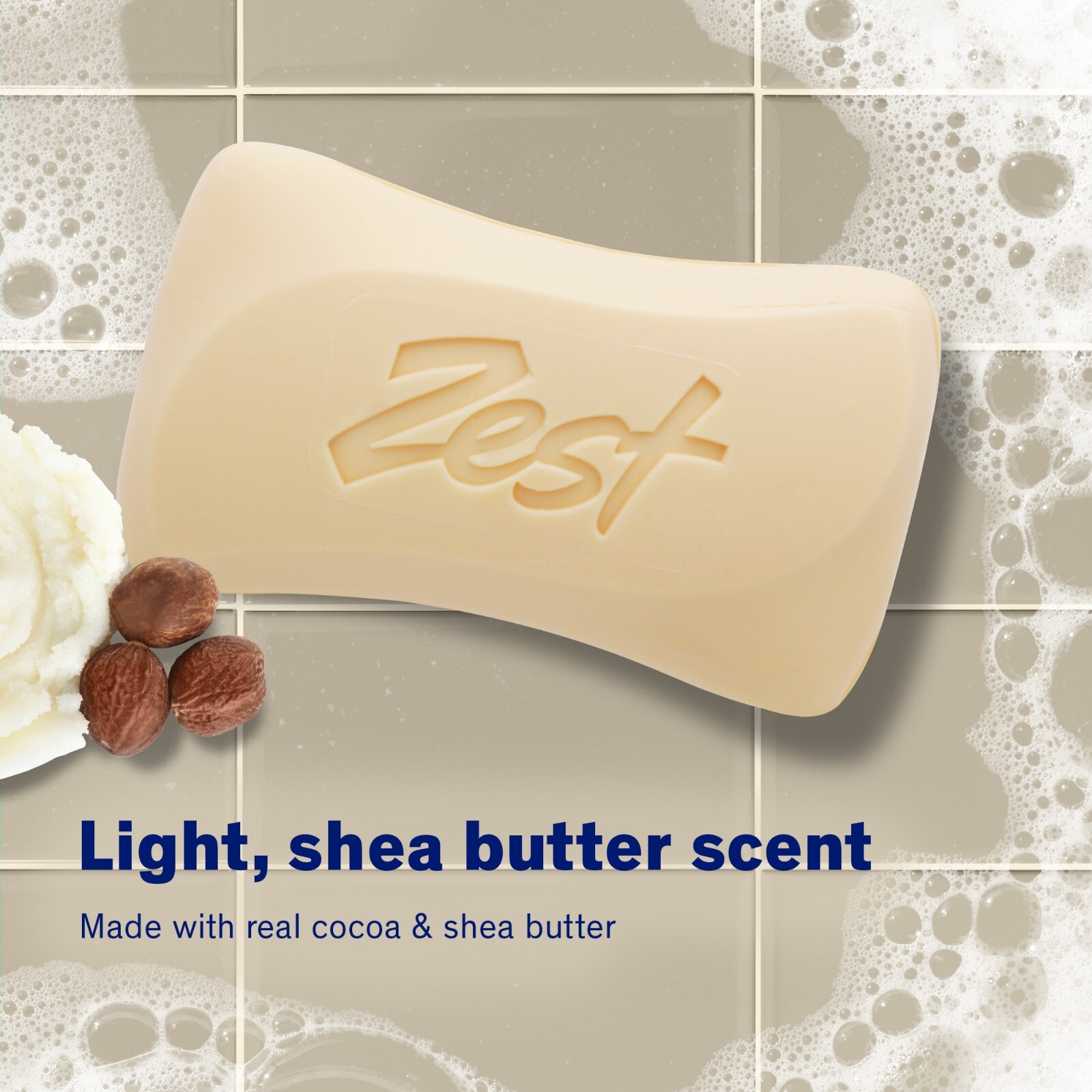 Zest Cocoa Butter & Shea Bar Soap, for All Skin Types, 4 oz, 8 Bars