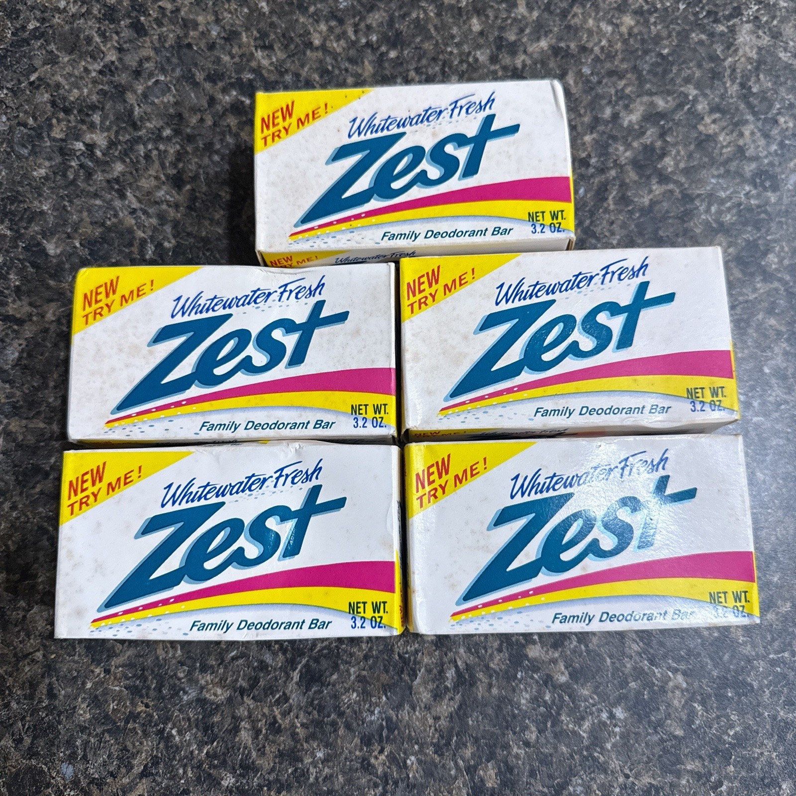 1992 ZEST Whitewater Fresh Deodorant Soap 5 x Bath 3.2oz Bars SEALED