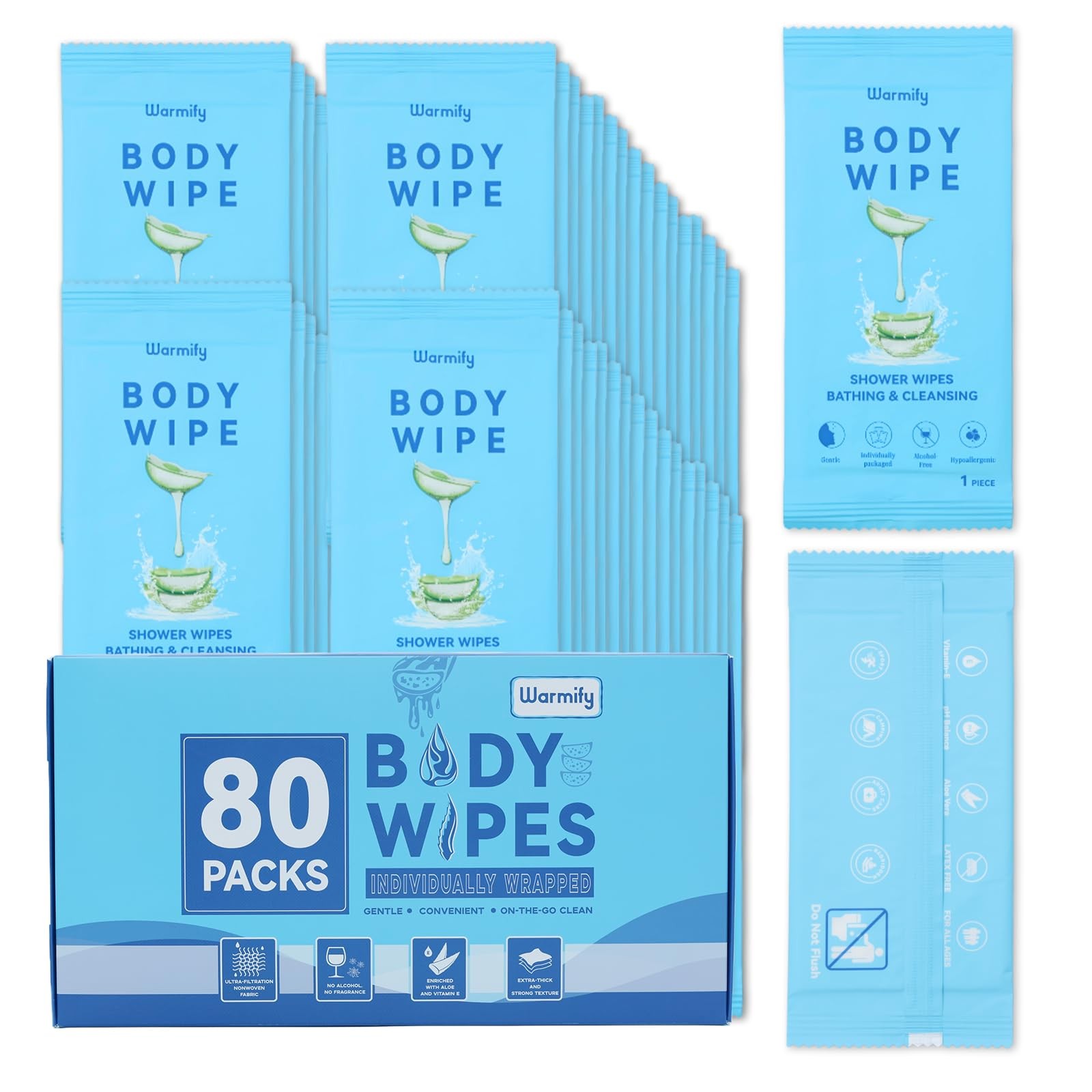 80 Pcs Body Wipes Individually Wrapped (9.29″ x 8″), Large Shower Wipes for A…
