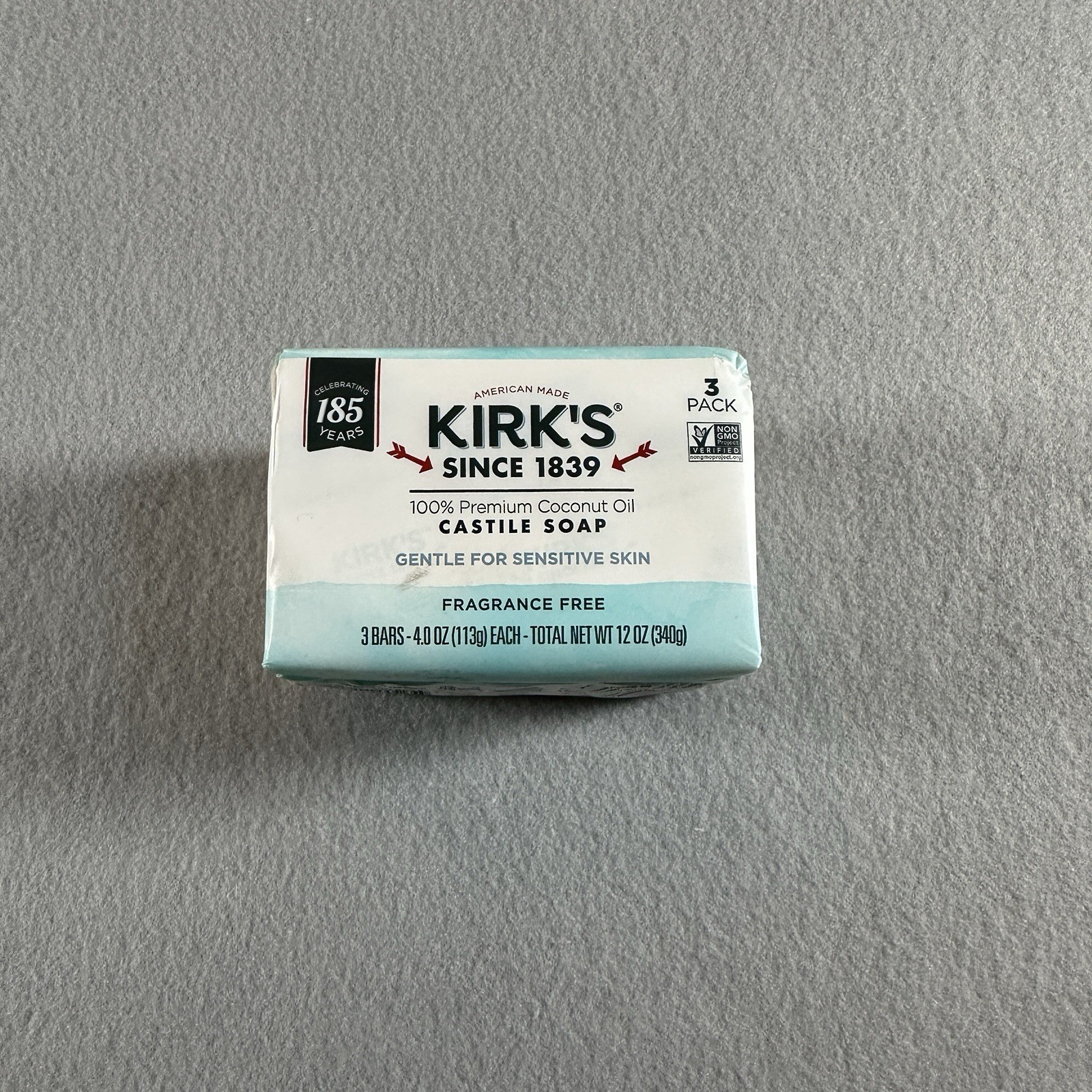 Kirks 3-Pack Original 100% Premium Coconut Oil Castile Soap Fragrance Free 4 oz