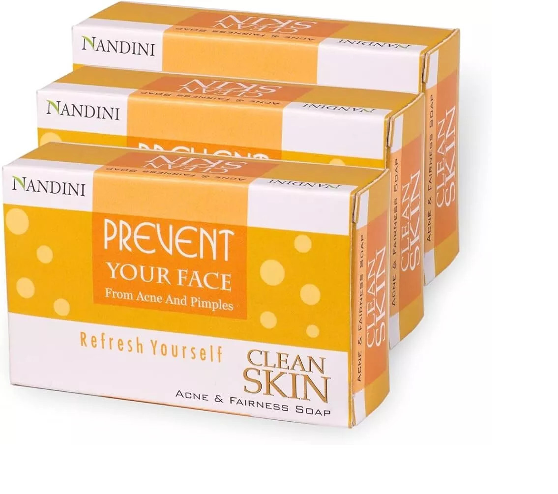 Nandini Clean Skin Acne and Fairness bathing Soap, (Pack of 3) (3 x 75 g)