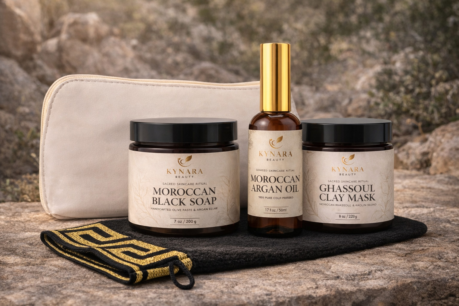 Moroccan Hammam Spa Gift Set Black Soap Argan Oil Rhassoul Clay Kessa Mitt