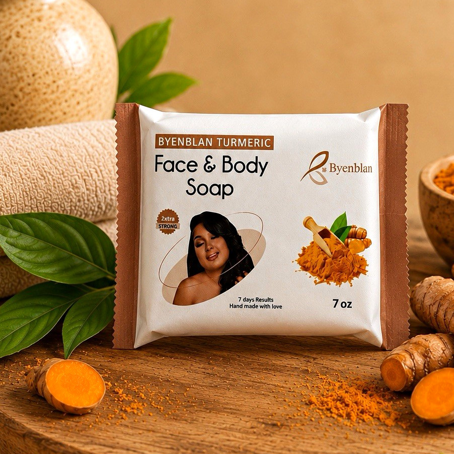Byenblan Turmeric Face & Body Soap Bar 7oz Extra Strong, Orange Solid