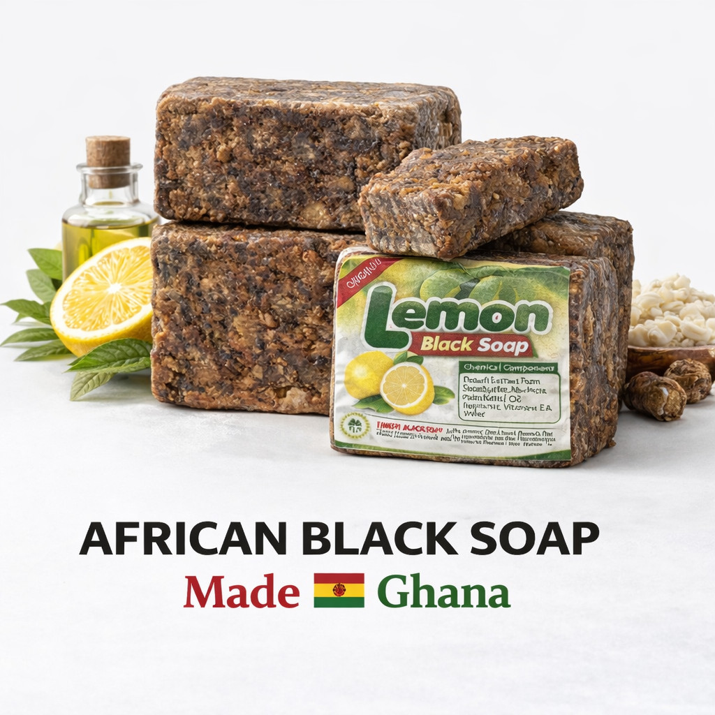 LEMON AFRICAN BLACK SOAP Organic GHANA Handmade Premium Quality CHOOSE YOUR SIZE